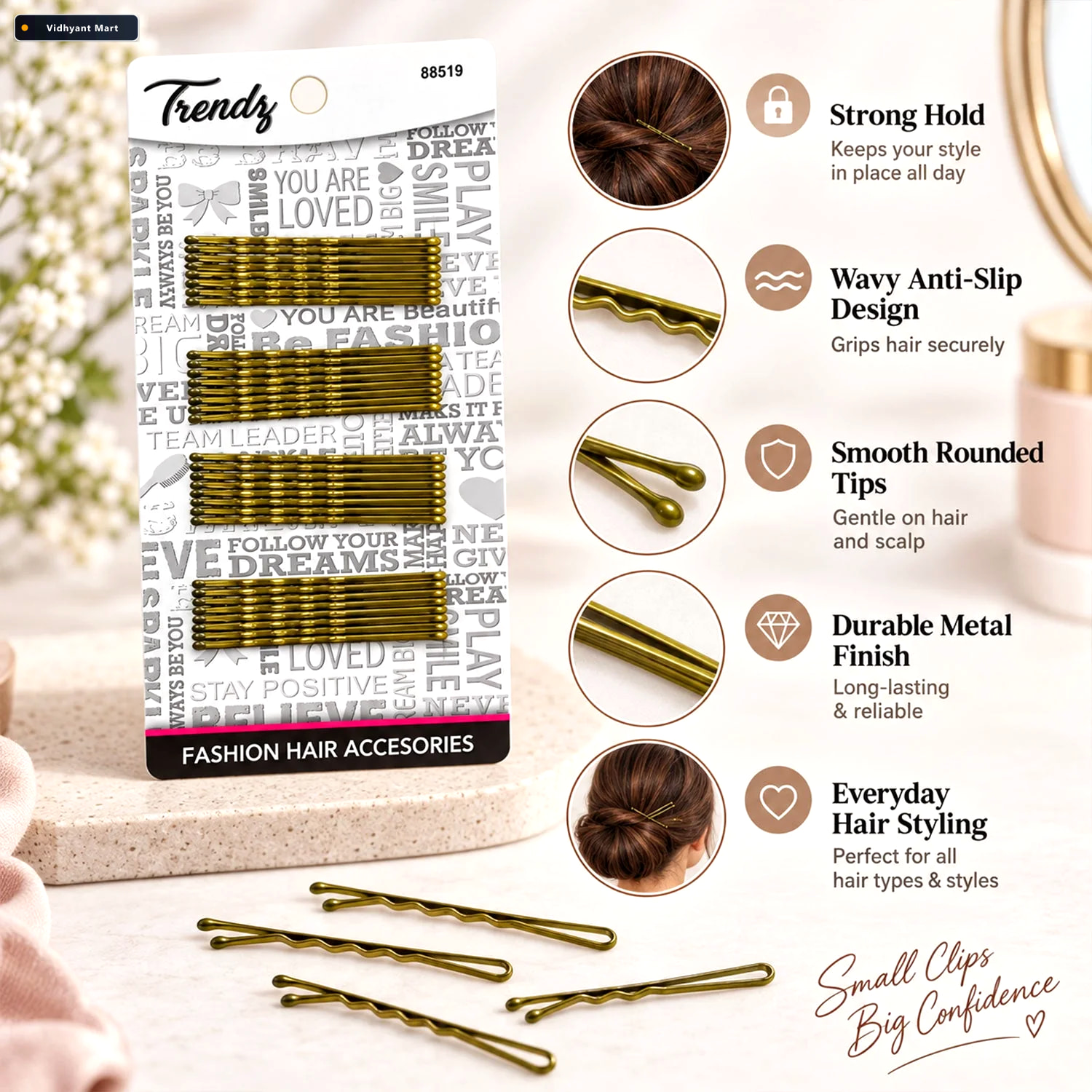 Vidhyant Mart Gold Metal Wavy Hair Pins For Women And Girls 32 P 3