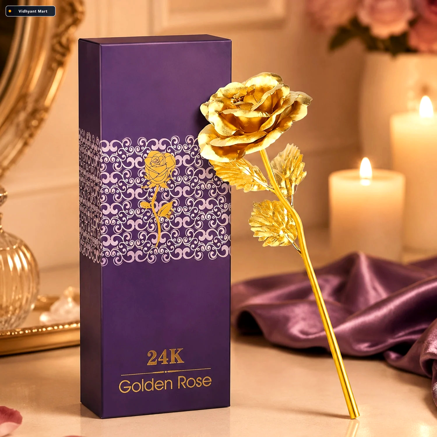 Vidhyant Mart Gold Plated Artificial Rose Eternal Love Decor Gif 1