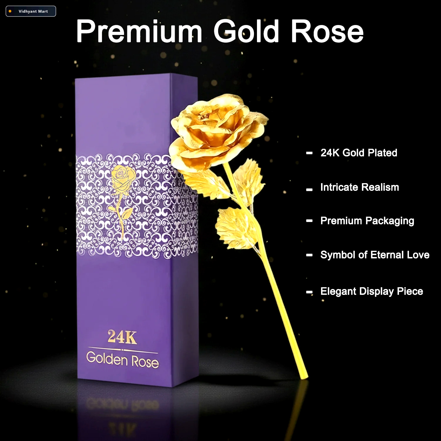 Vidhyant Mart Gold Plated Artificial Rose Eternal Love Decor Gif 3