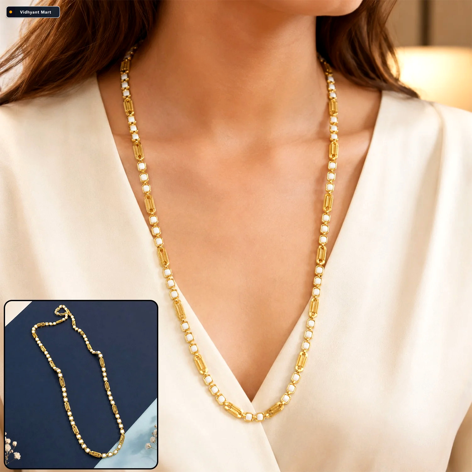 Vidhyant Mart Gold Tone Designer Chain Necklace Elegant Stone De 1