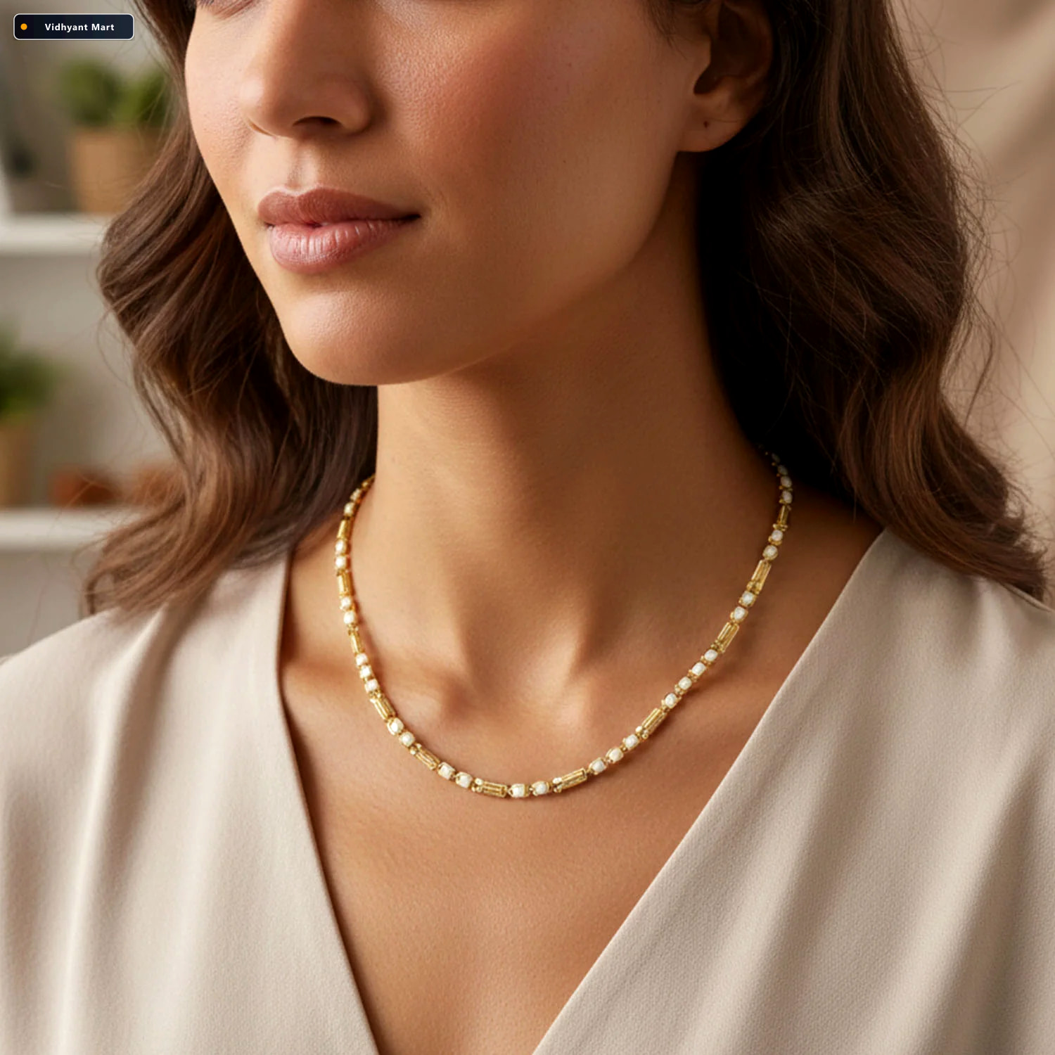 Vidhyant Mart Gold Tone Designer Chain Necklace Elegant Stone De 3