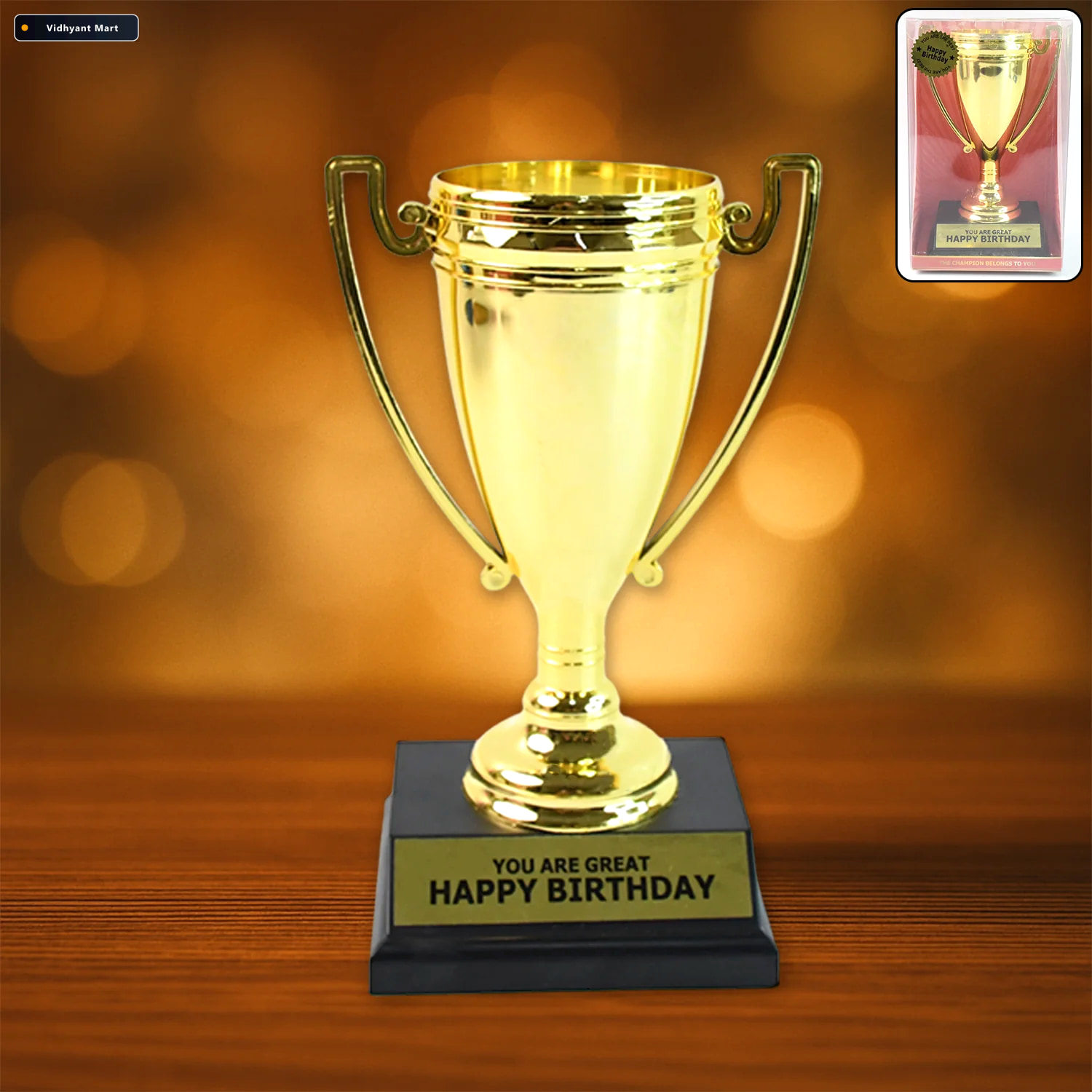 Vidhyant Mart Golden Birthday Trophy Premium Plastic Award With 1