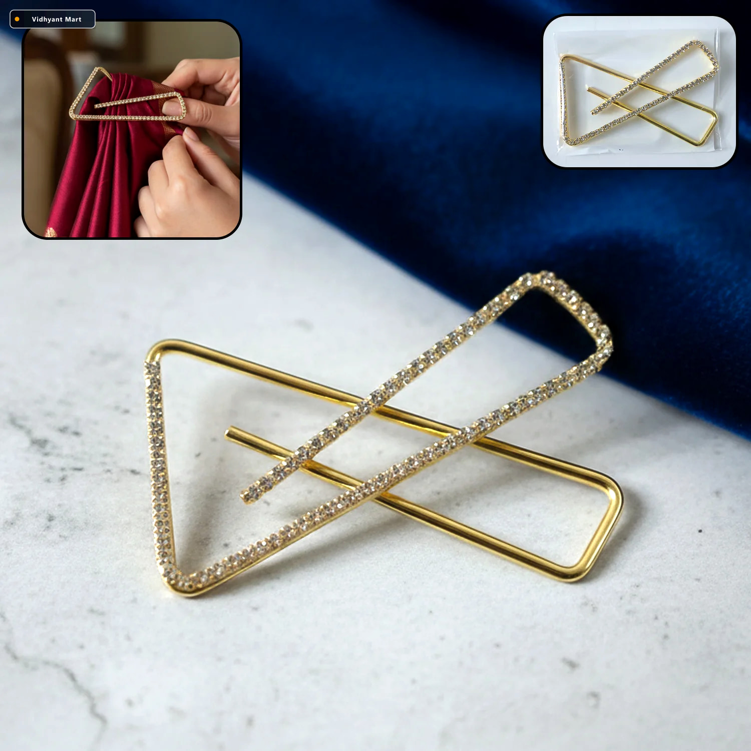 Vidhyant Mart Golden Crystal Triangle Saree Safety Pin Elegant F 1