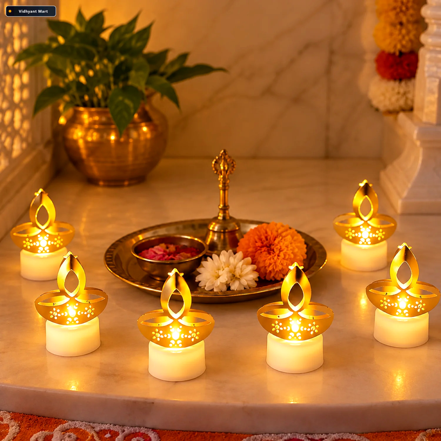 Vidhyant Mart Golden Diya Led Tealight Candles Elegant Flameless 1