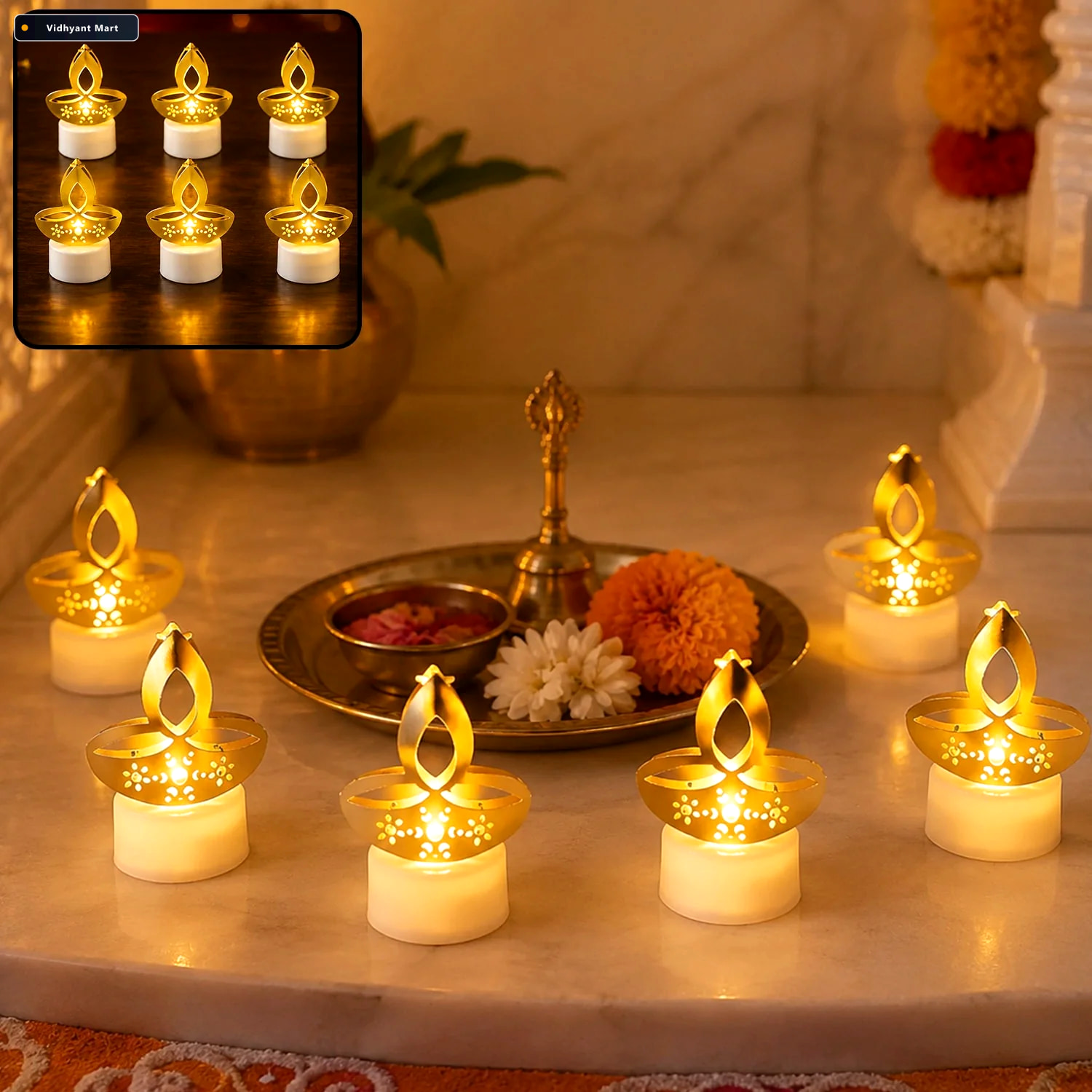 Vidhyant Mart Golden Diya Led Tealight Candles Elegant Flameless 2