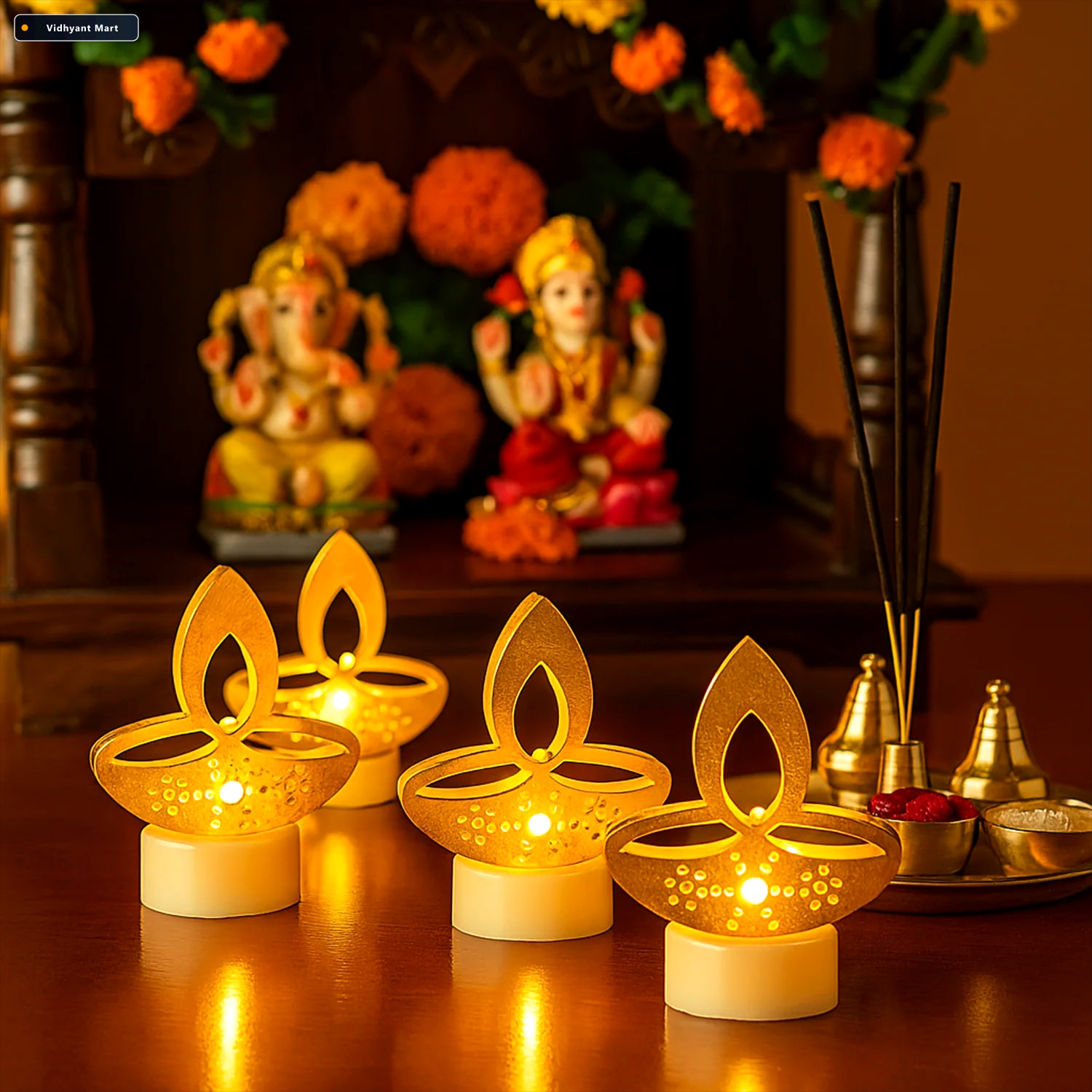 Vidhyant Mart Golden Diya Led Tealight Candles Elegant Flameless 4