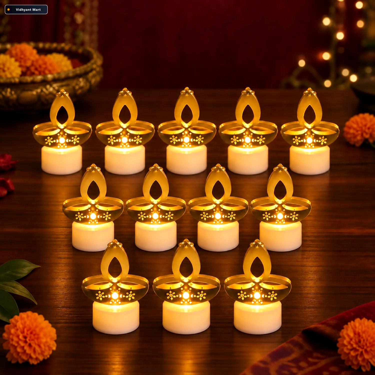 Vidhyant Mart Golden Diya Led Tealight Candles Safe Flameless De 1