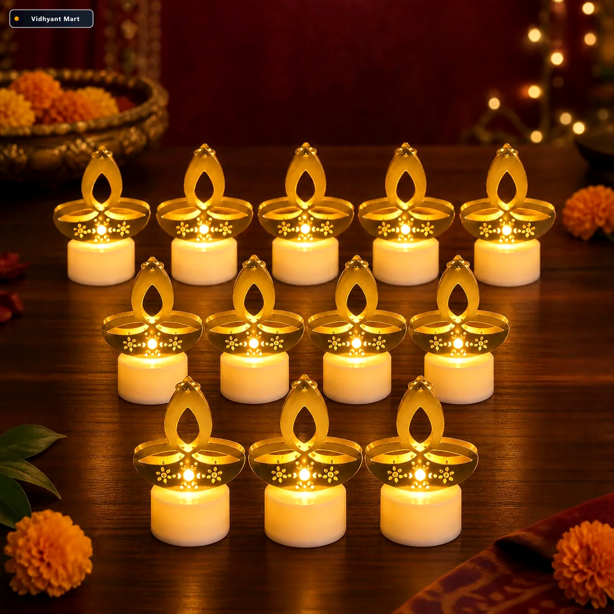 Vidhyant Mart Golden Diya Led Tealight Candles Safe Flameless De 2