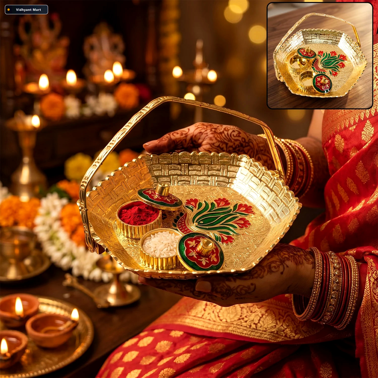 Vidhyant Mart Golden Kumkum Kankavati Basket Elegant Ritual Orga 1