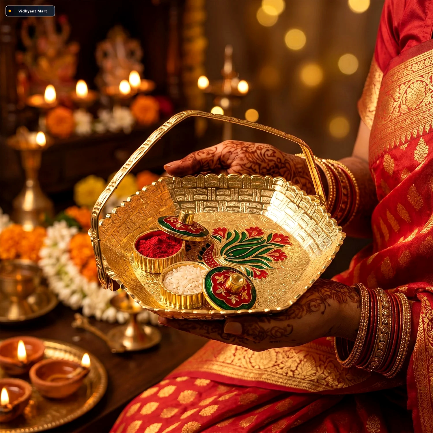 Vidhyant Mart Golden Kumkum Kankavati Basket Elegant Ritual Orga 2