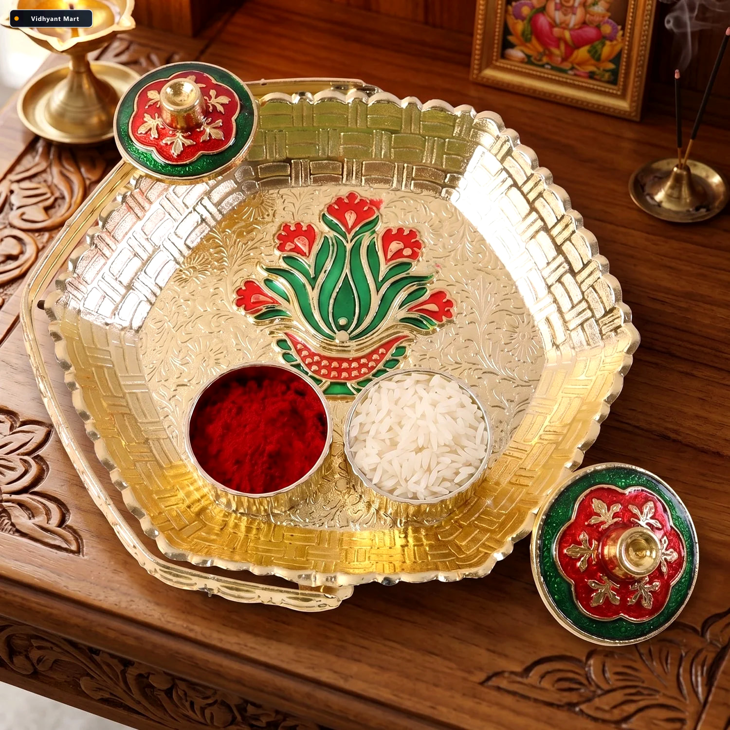 Vidhyant Mart Golden Kumkum Kankavati Basket Elegant Ritual Orga 3