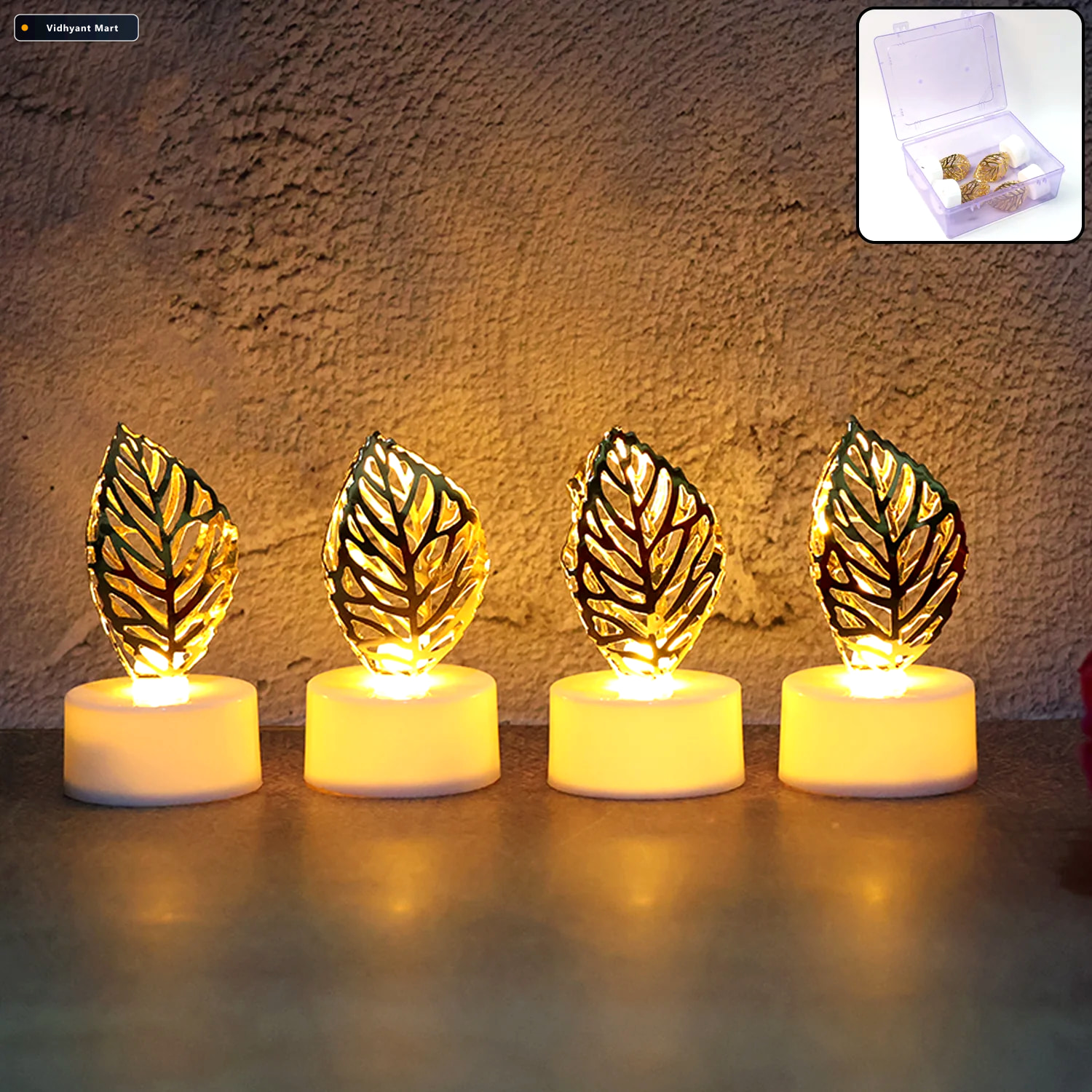 Vidhyant Mart Golden Leaf Led Candles Set Of 4 Flameless Decorat 3