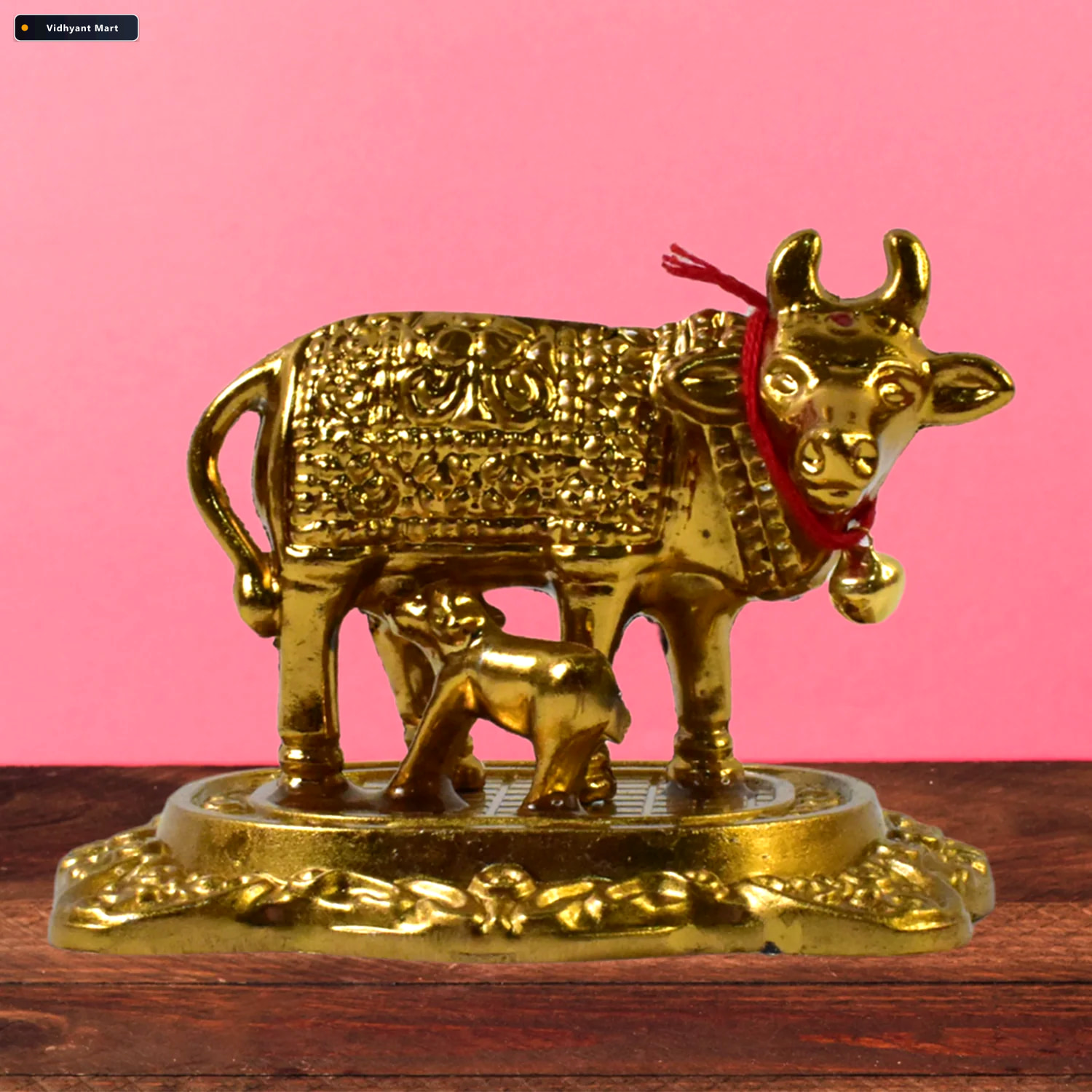 Vidhyant Mart Golden Metal Kamdhenu Cow Showpiece Spiritual Home 2