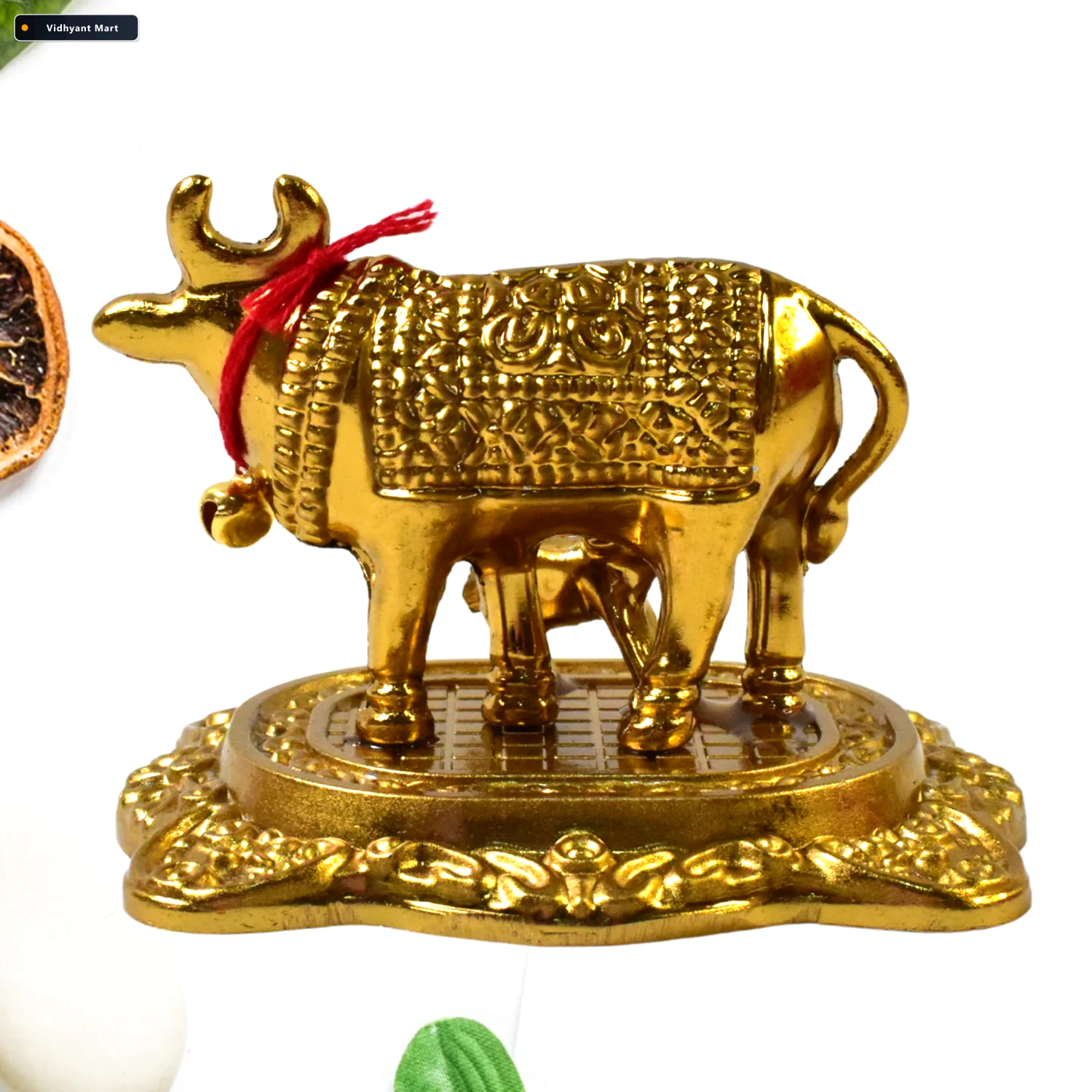 Vidhyant Mart Golden Metal Kamdhenu Cow Showpiece Spiritual Home 3