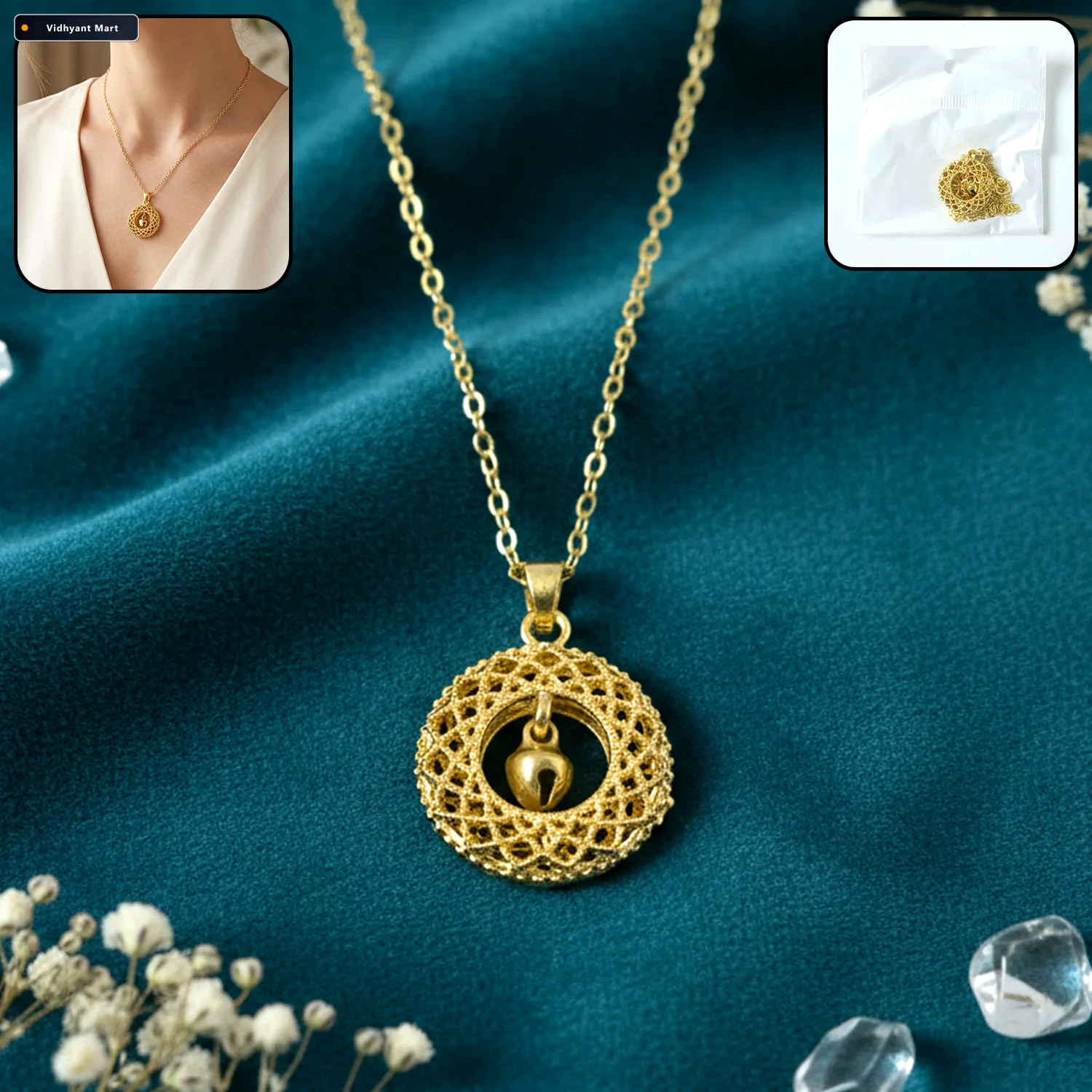 Vidhyant Mart Golden Necklace With Intricate Round Pendant Elega 2