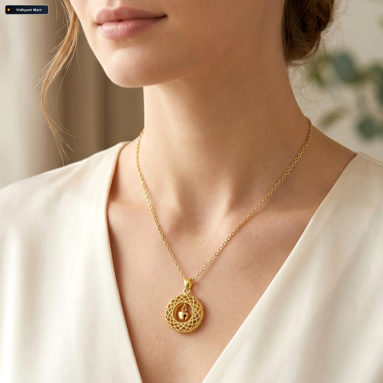 Vidhyant Mart Golden Necklace With Intricate Round Pendant Elega 3