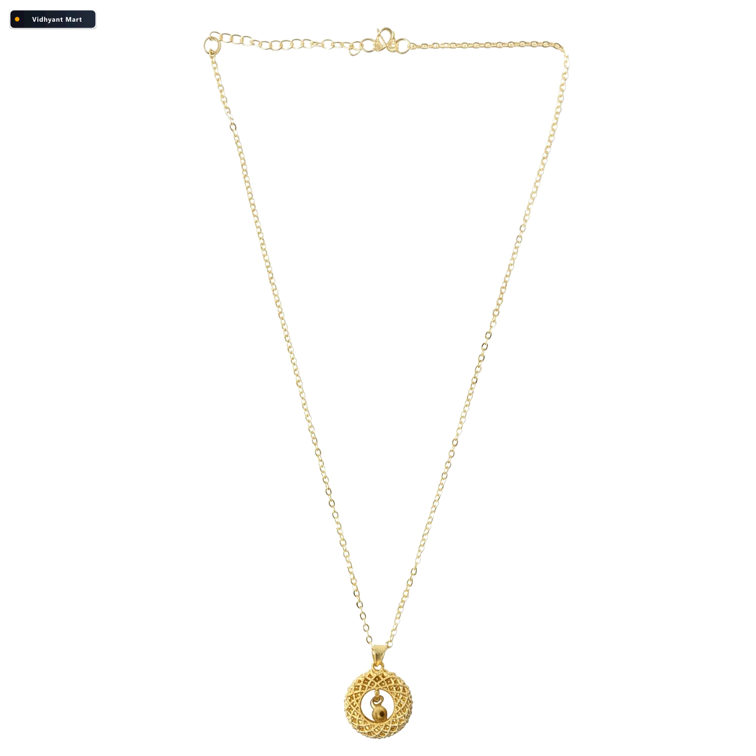 Vidhyant Mart Golden Necklace With Intricate Round Pendant Elega 4