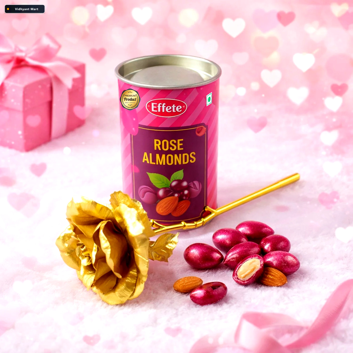 Vidhyant Mart Golden Rose Gift Set With Rose Almonds Chocolate 1