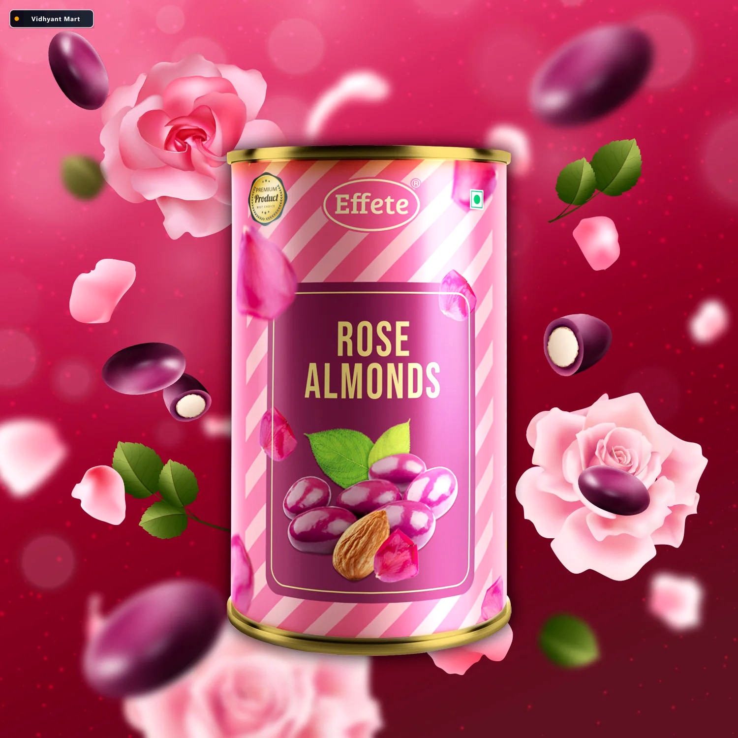 Vidhyant Mart Golden Rose Gift Set With Rose Almonds Chocolate 2