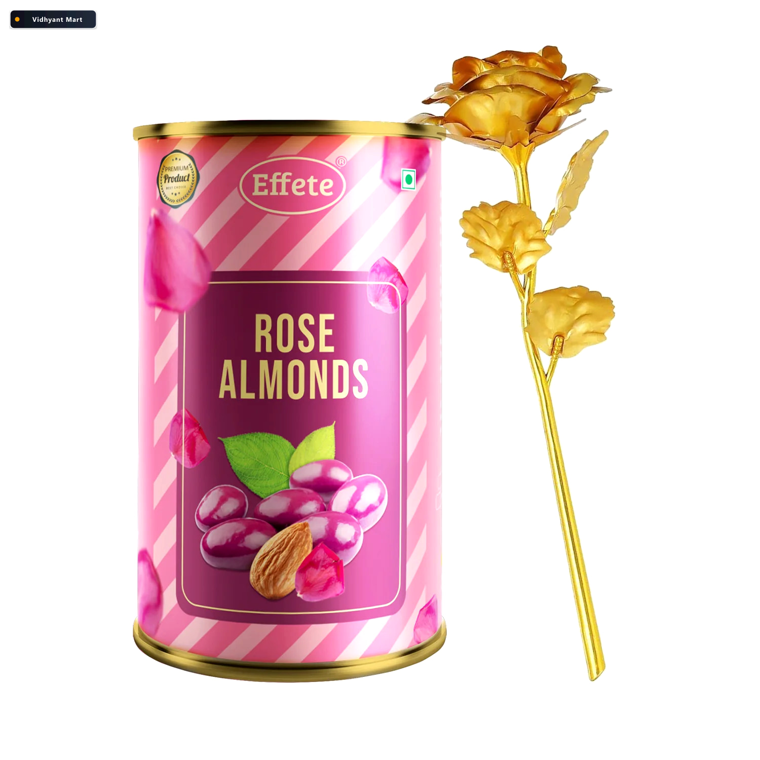 Vidhyant Mart Golden Rose Gift Set With Rose Almonds Chocolate 4