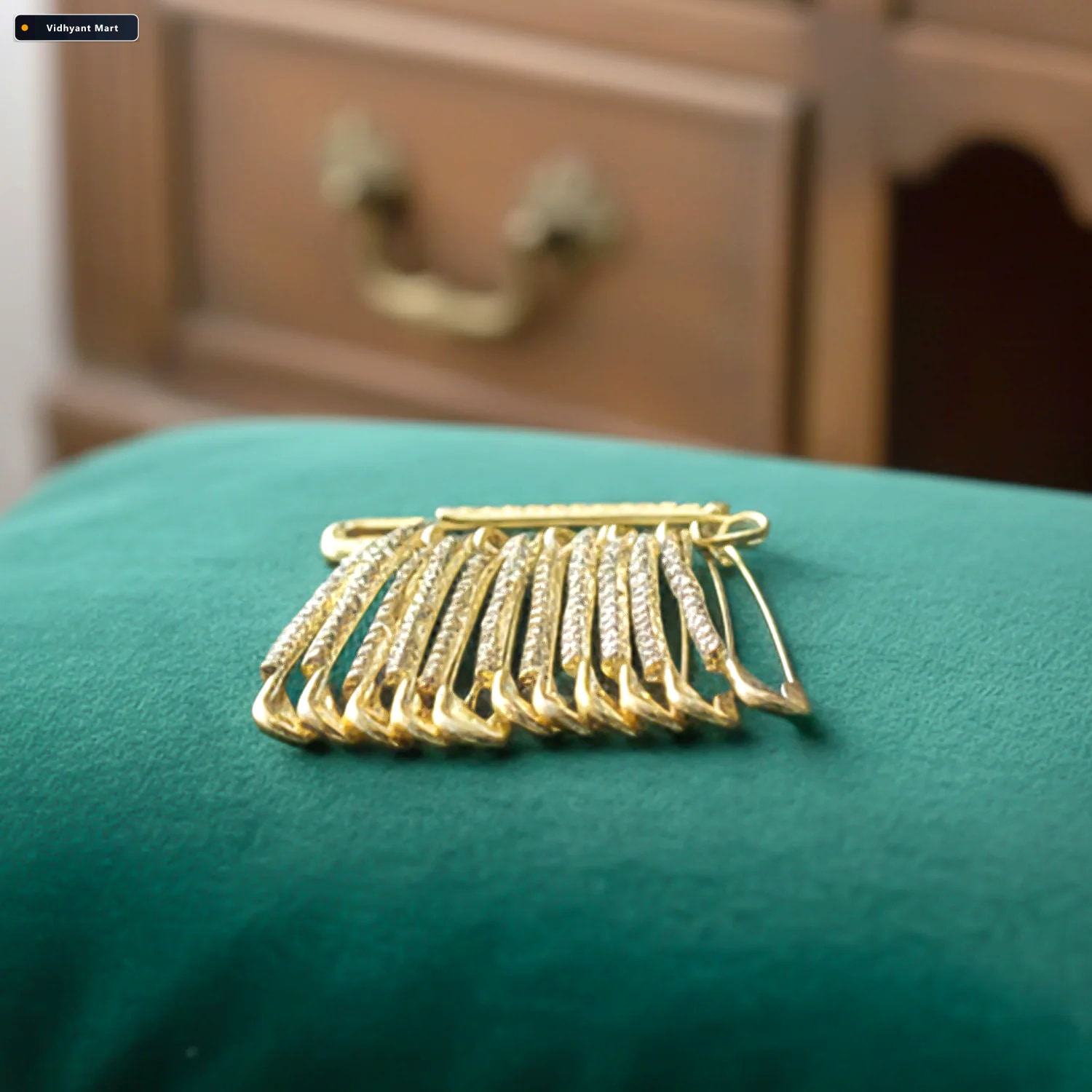 Vidhyant Mart Golden Safety Pin Brooch Set Elegant Stone Embedde 3