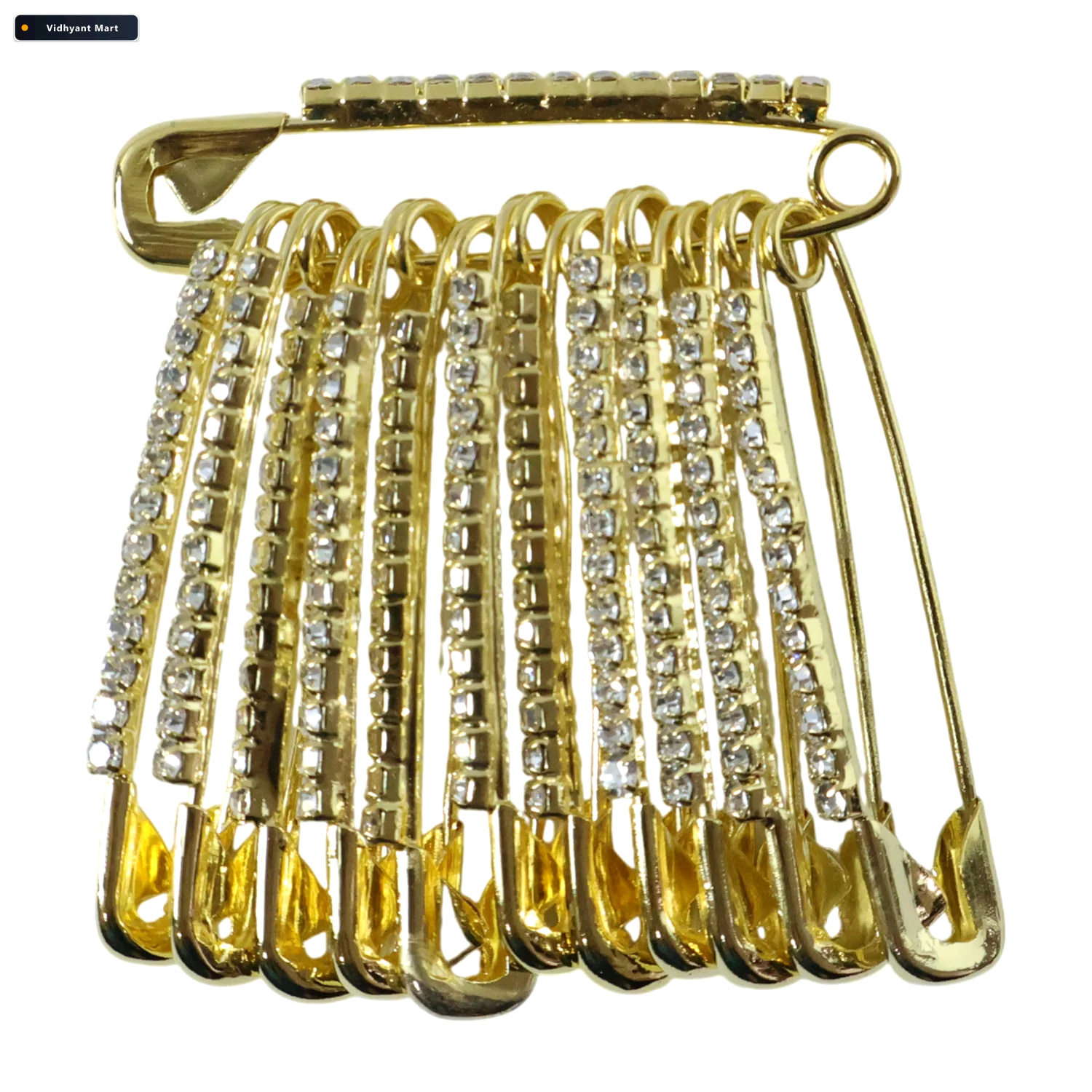 Vidhyant Mart Golden Safety Pin Brooch Set Elegant Stone Embedde 4