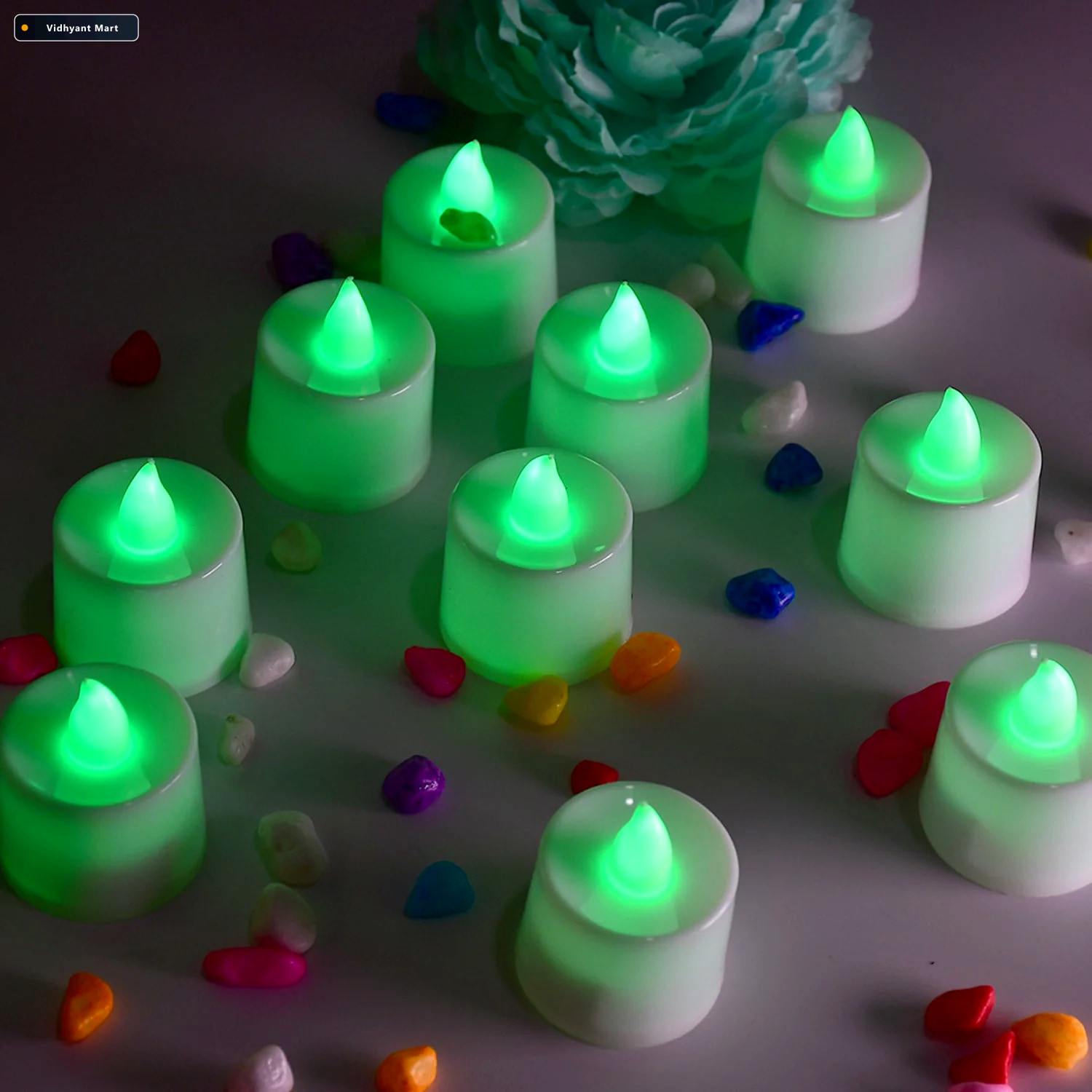 Vidhyant Mart Green Flameless Led Tealights Safe Smokeless Decor 1