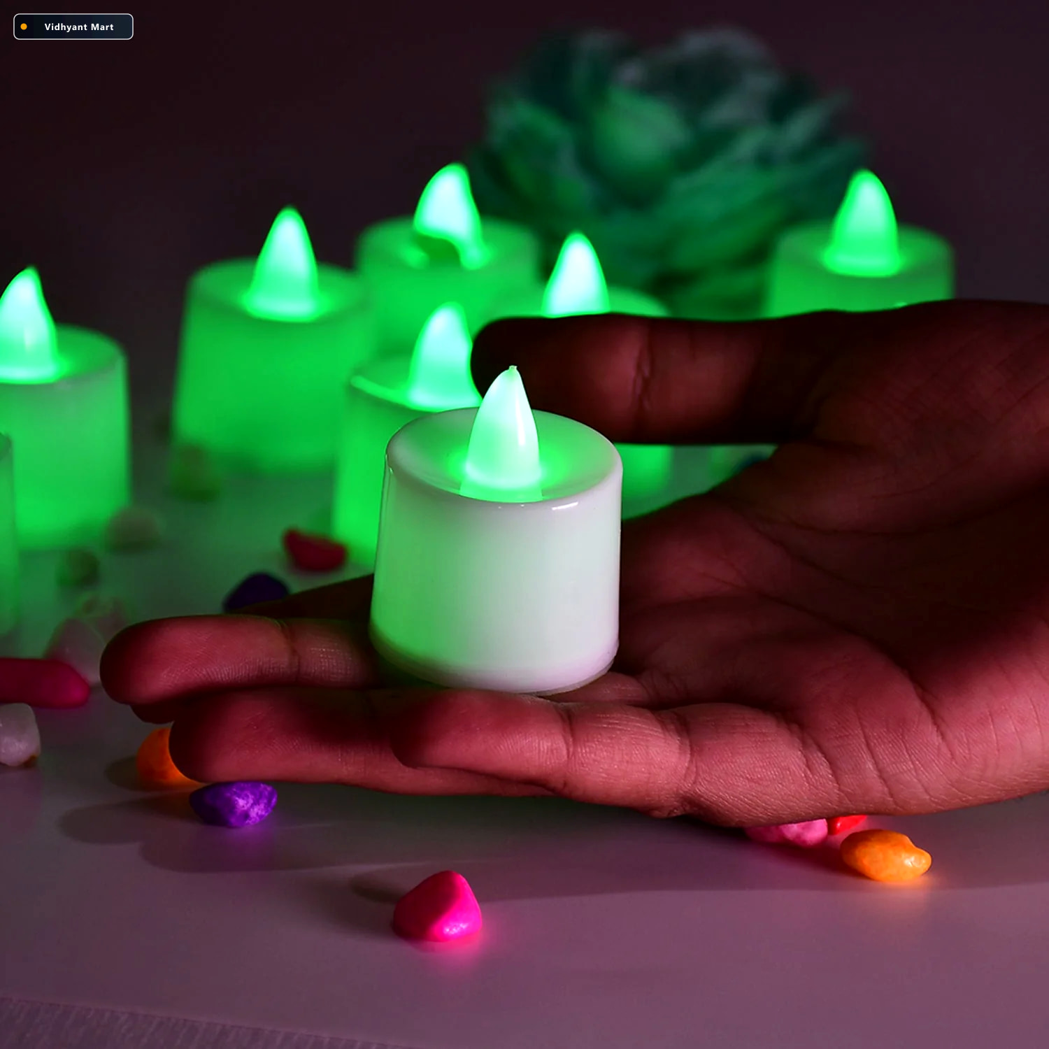 Vidhyant Mart Green Flameless Led Tealights Safe Smokeless Decor 2