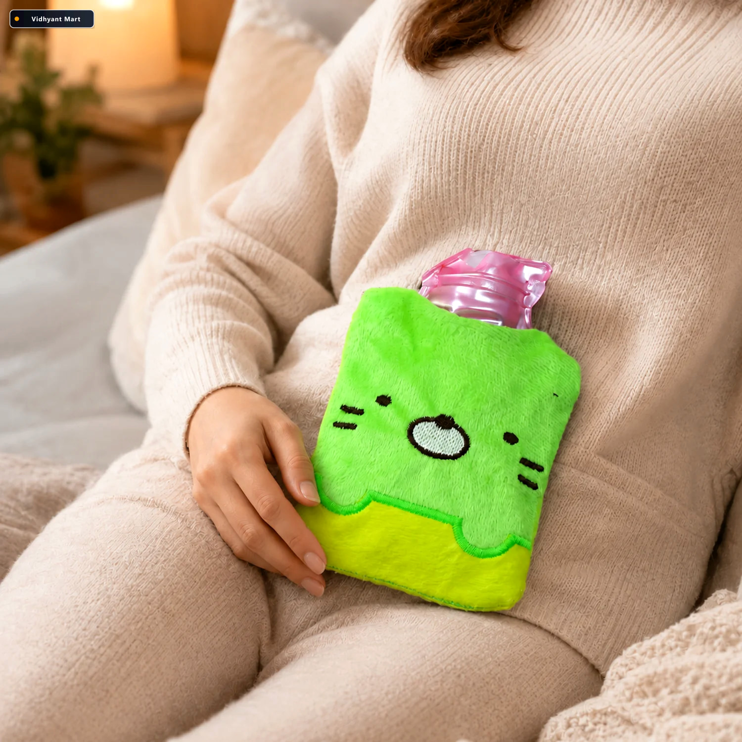 Vidhyant Mart Green Kitty Hot Water Bag For Pain Relief Cozy War 1