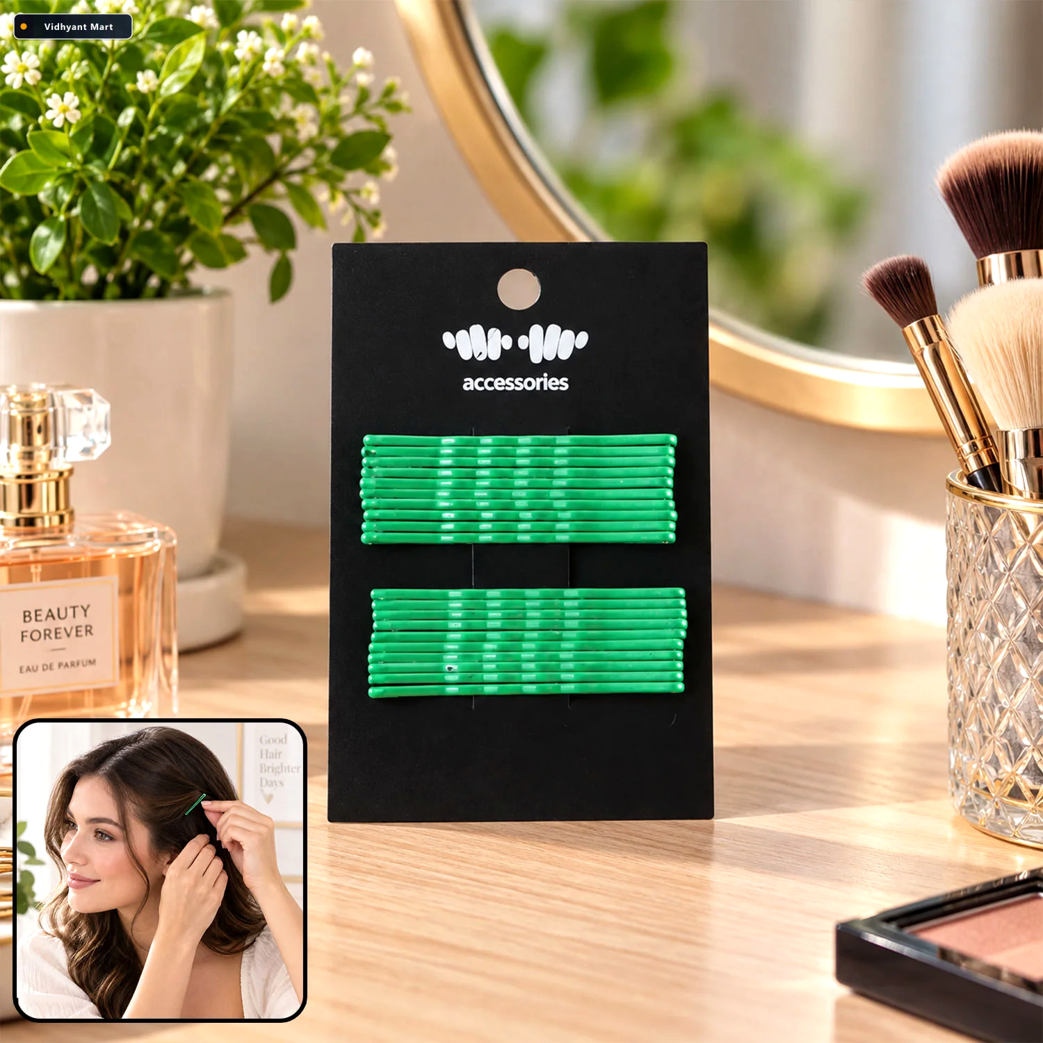 Vidhyant Mart Green Metal Bobby Pins Set For Women And Girls Hai 1