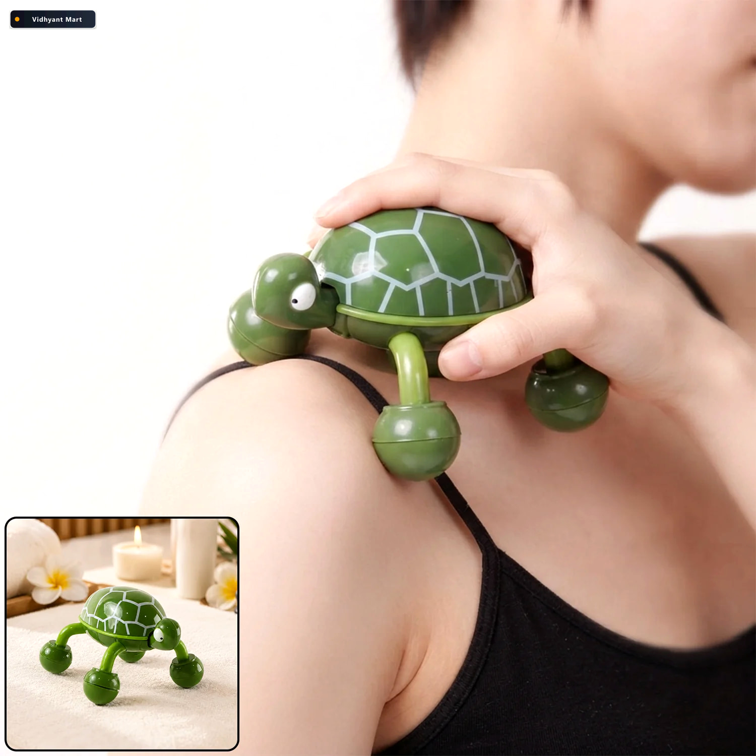 Vidhyant Mart Green Plastic Turtle Shape Four Wheel Handheld Bod 1