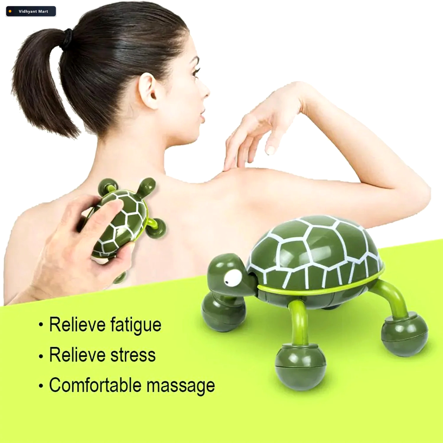 Vidhyant Mart Green Plastic Turtle Shape Four Wheel Handheld Bod 2