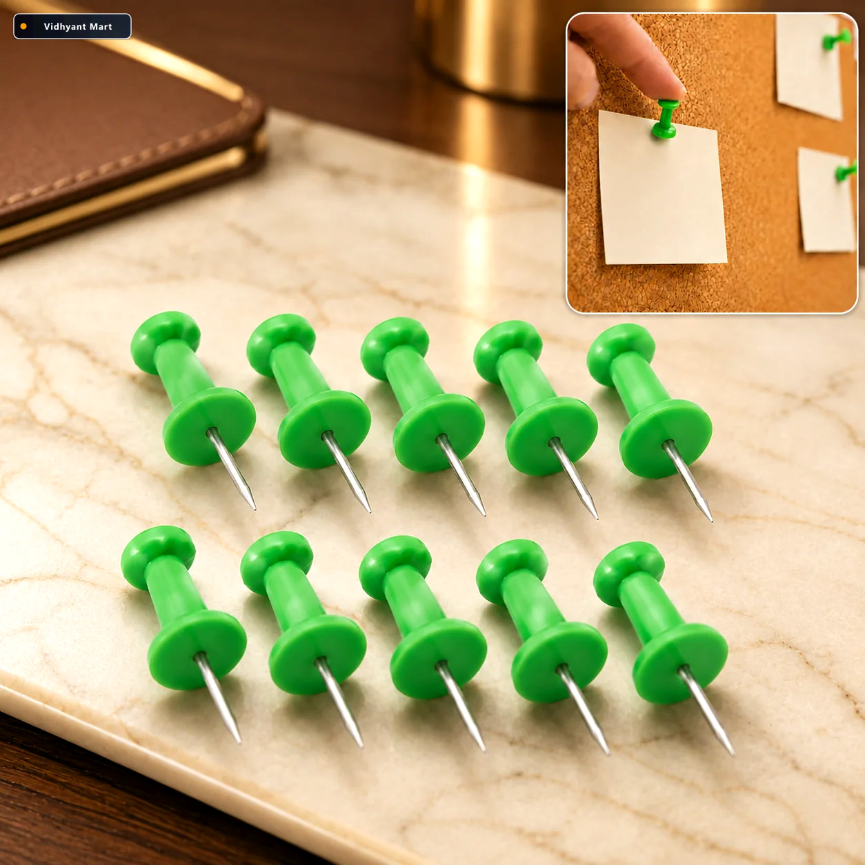 Vidhyant Mart Green Push Pins Strong Metal Easy Grip For Notice 1