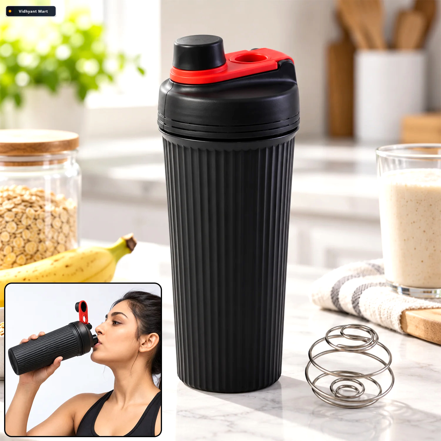 Vidhyant Mart Gym Protein Shaker Bottle With Mixing Ball And Fli 1