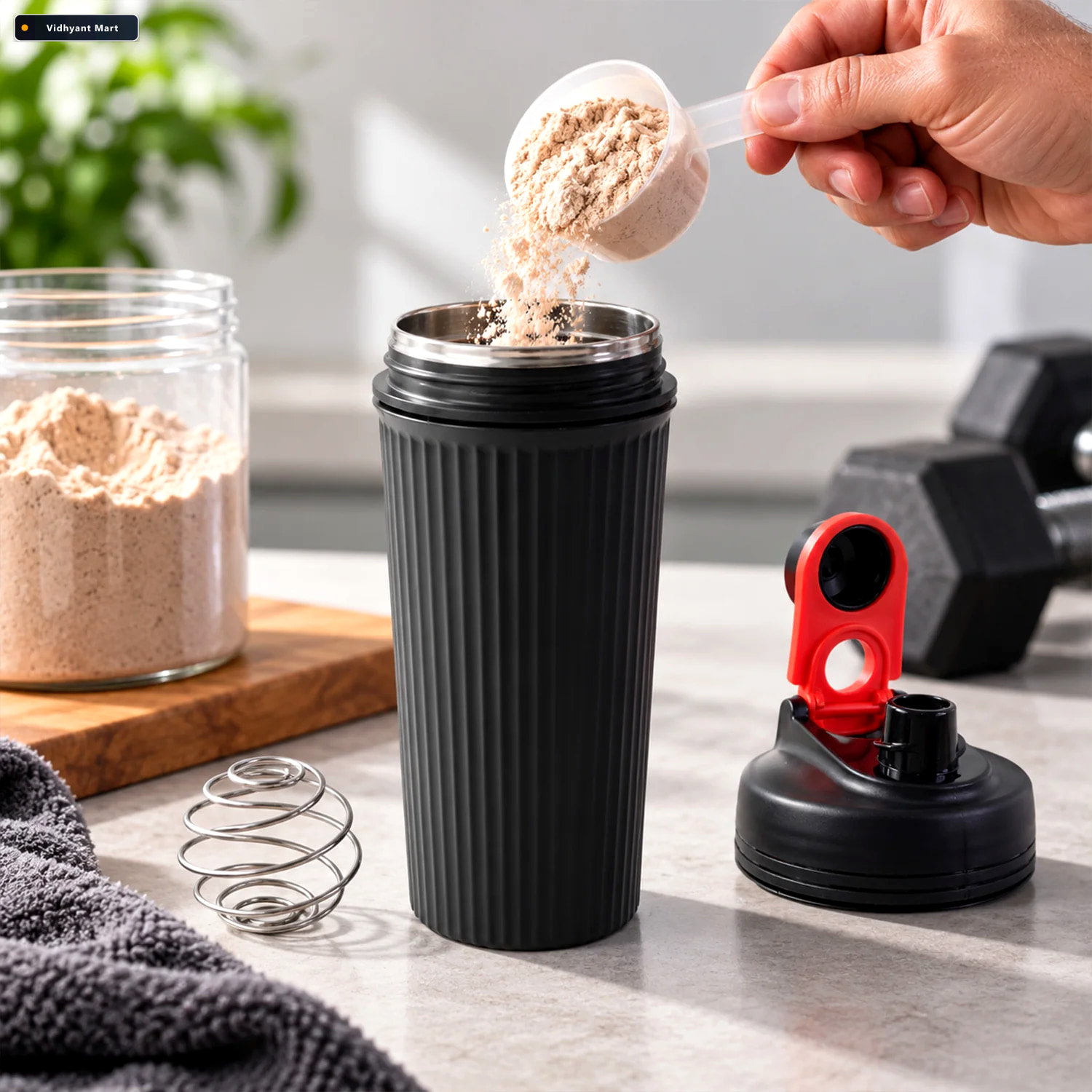 Vidhyant Mart Gym Protein Shaker Bottle With Mixing Ball And Fli 3