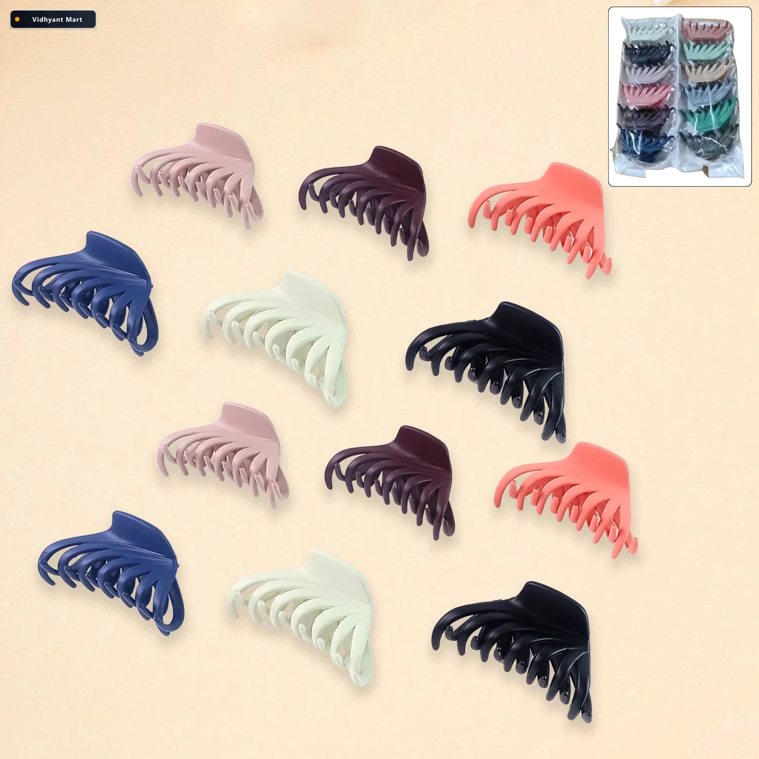 Vidhyant Mart Hair Claw Clips Set Matte Finish Strong Grip 12 Pi 1