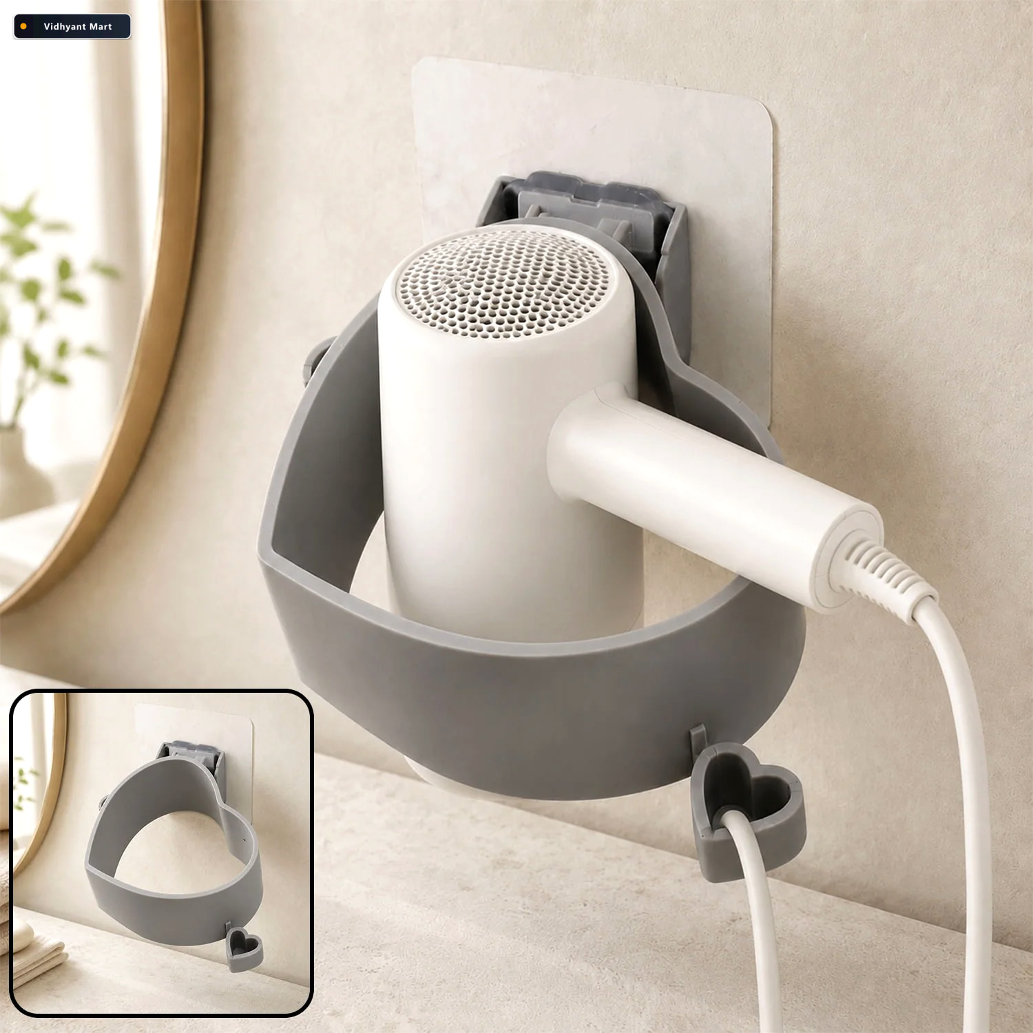 Vidhyant Mart Hair Dryer Holder Adhesive Wall Mount Storage Calm 1