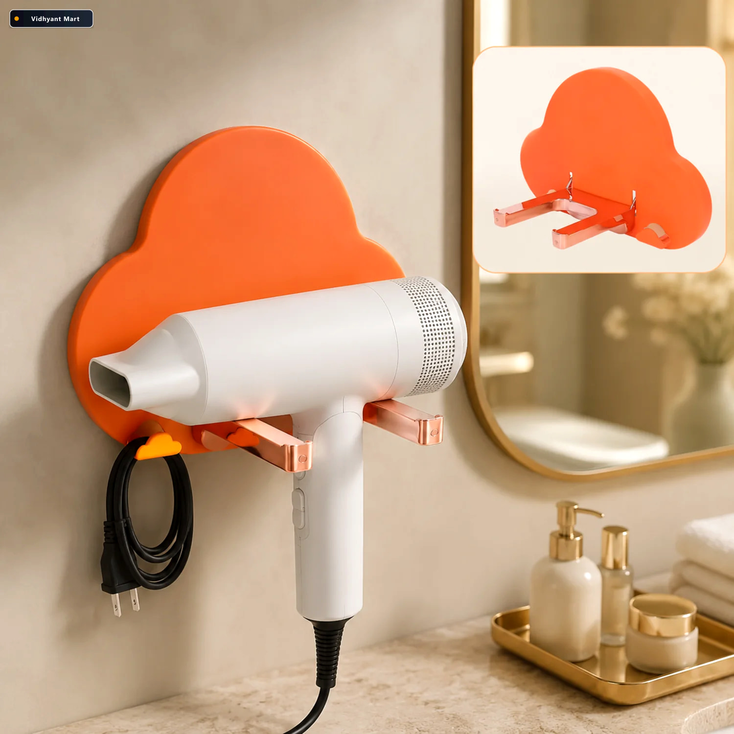 Vidhyant Mart Hair Dryer Holder Wall Mounted Foldable Stand Calm 1