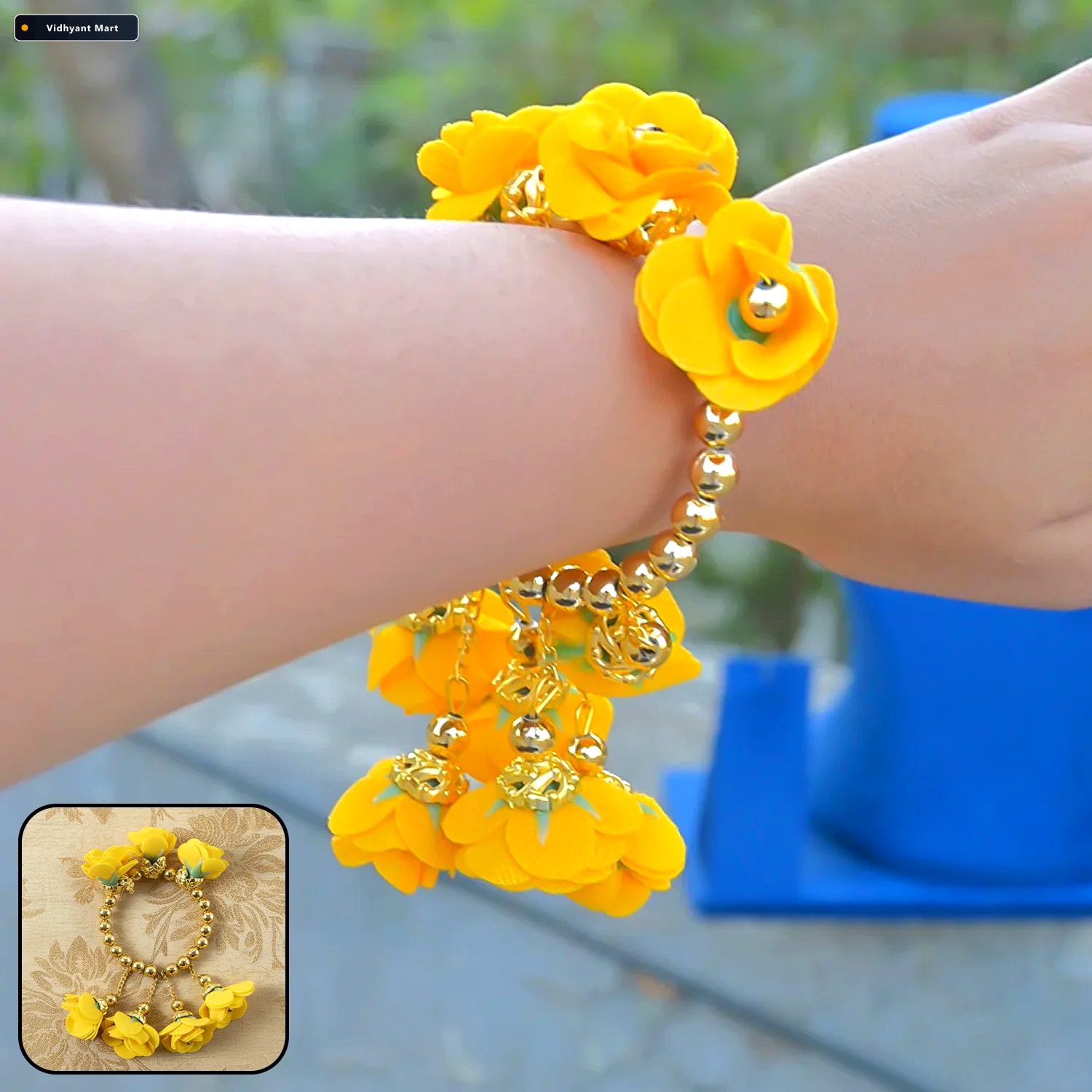 Vidhyant Mart Haldi Kada Bracelet Traditional Floral Wrist Acces 1