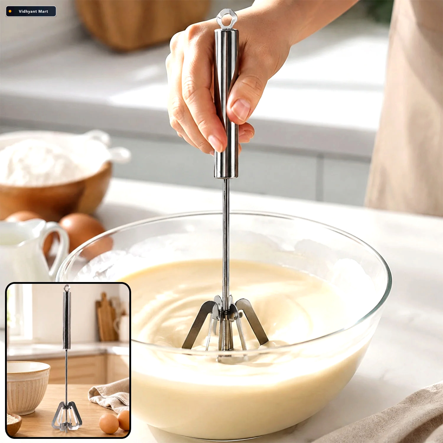 Vidhyant Mart Hand Push Mixer Stainless Steel Egg Whisk Blender 1