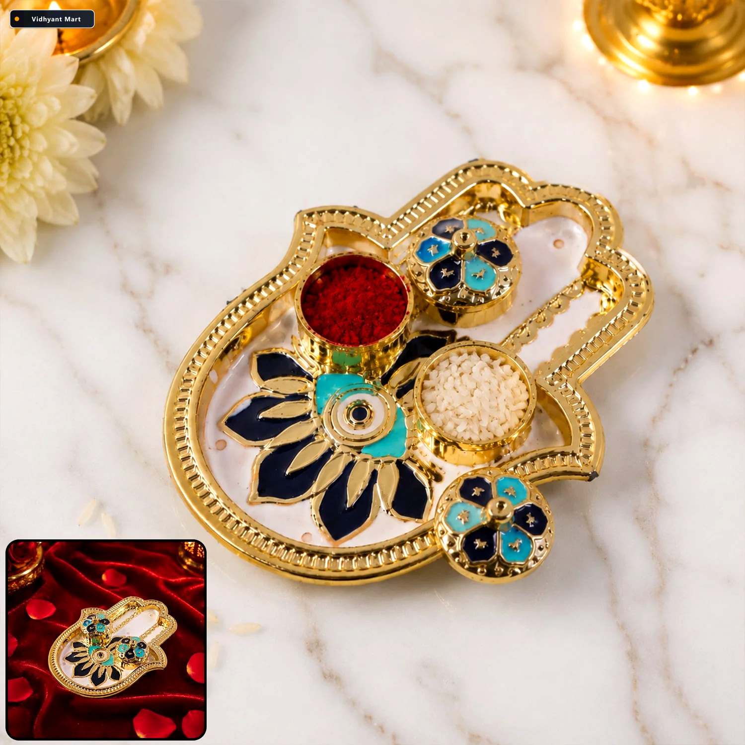 Vidhyant Mart Hand Shaped Kankavati Elegant Puja Storage With En 1
