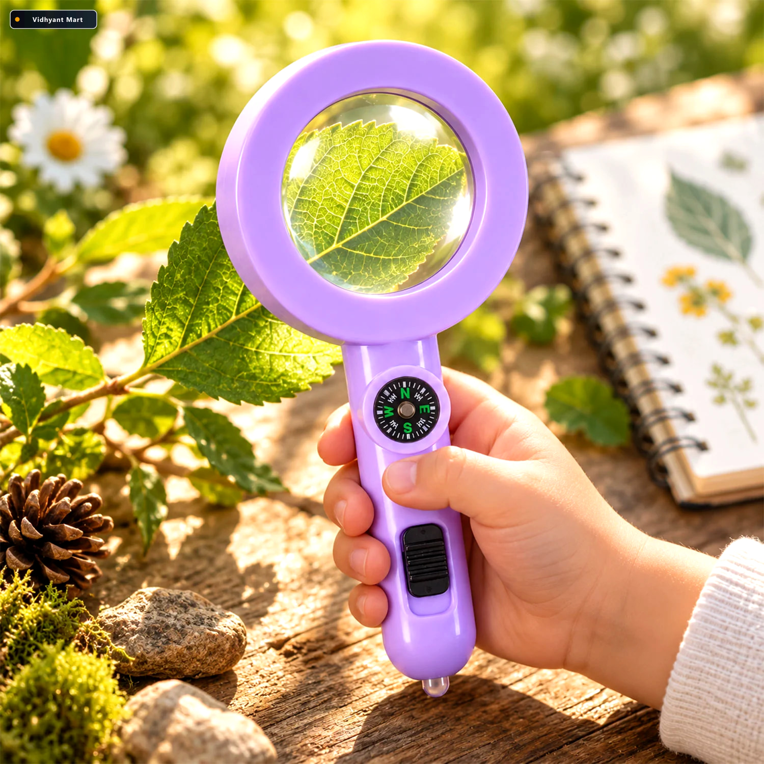 Vidhyant Mart Handheld Magnifying Glass With Led Light And Compa 2