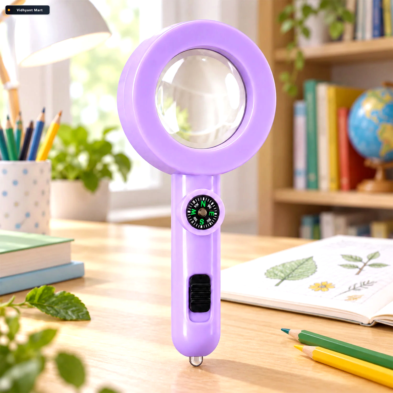 Vidhyant Mart Handheld Magnifying Glass With Led Light And Compa 3