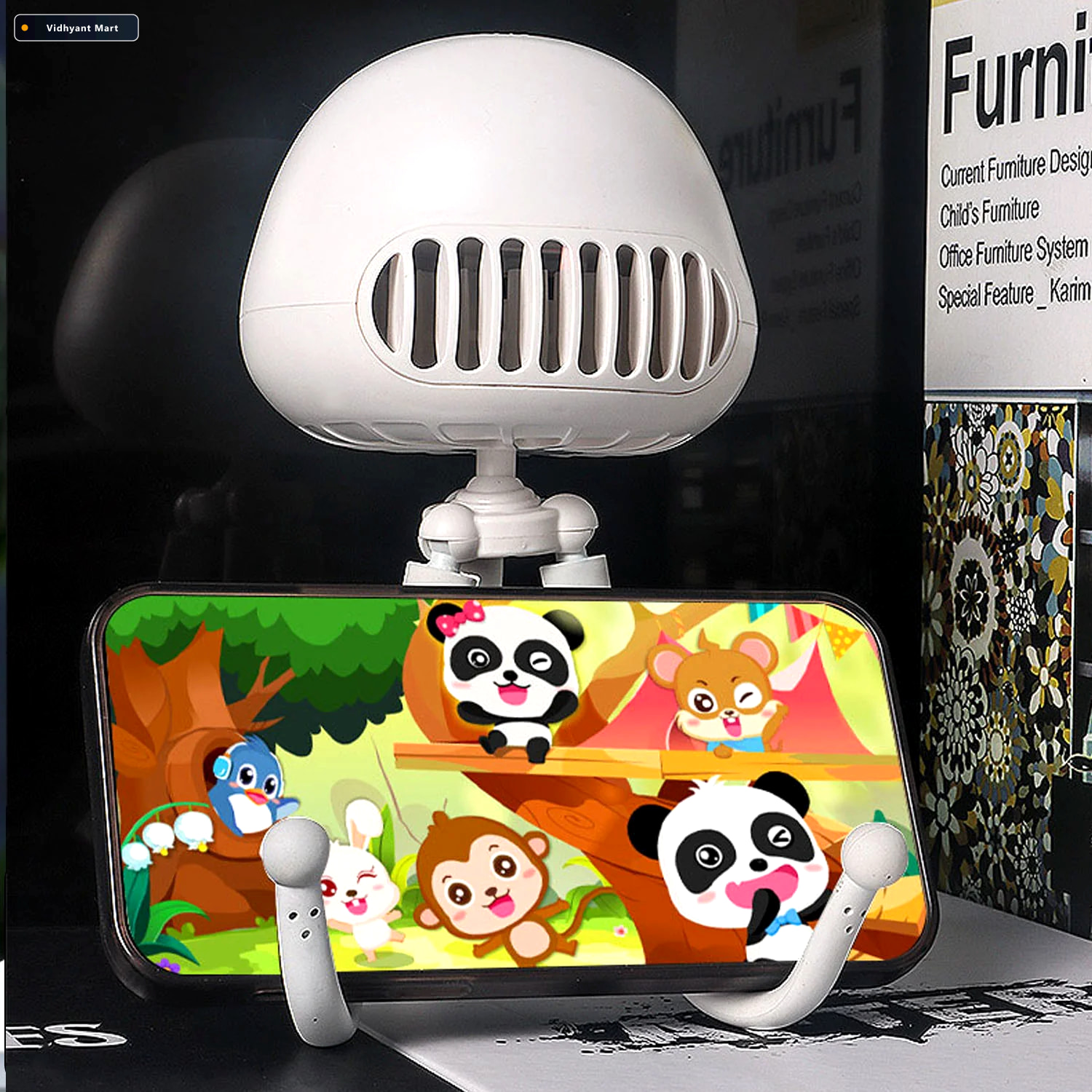 Vidhyant Mart Handheld Mini Fan With Led Star Projector Flexible 2