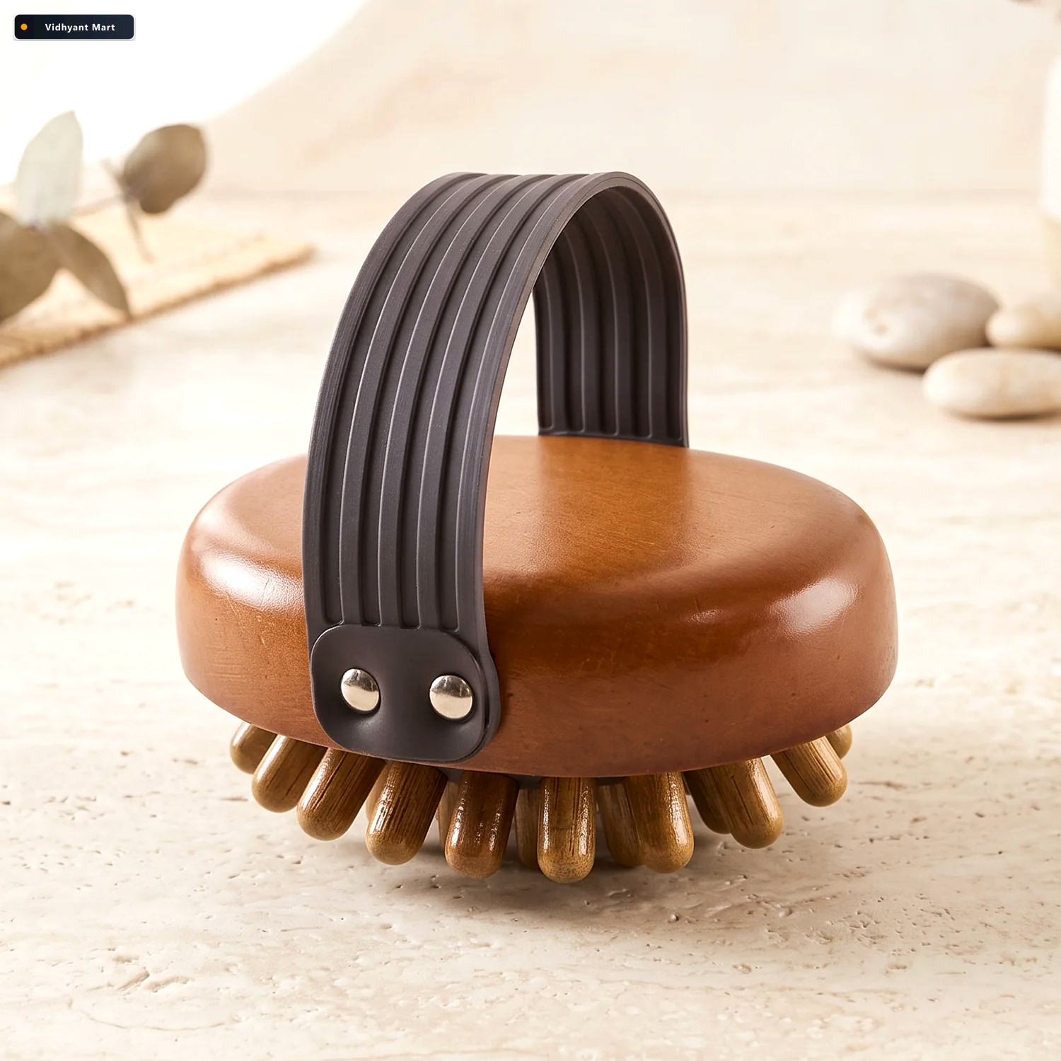 Vidhyant Mart Handheld Wooden Body Massager Brush With Hand Stra 2