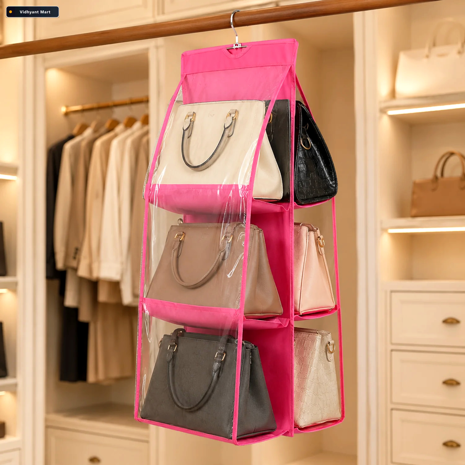 Vidhyant Mart Hanging Purse Organizer 6 Pockets Wardrobe Storage 1