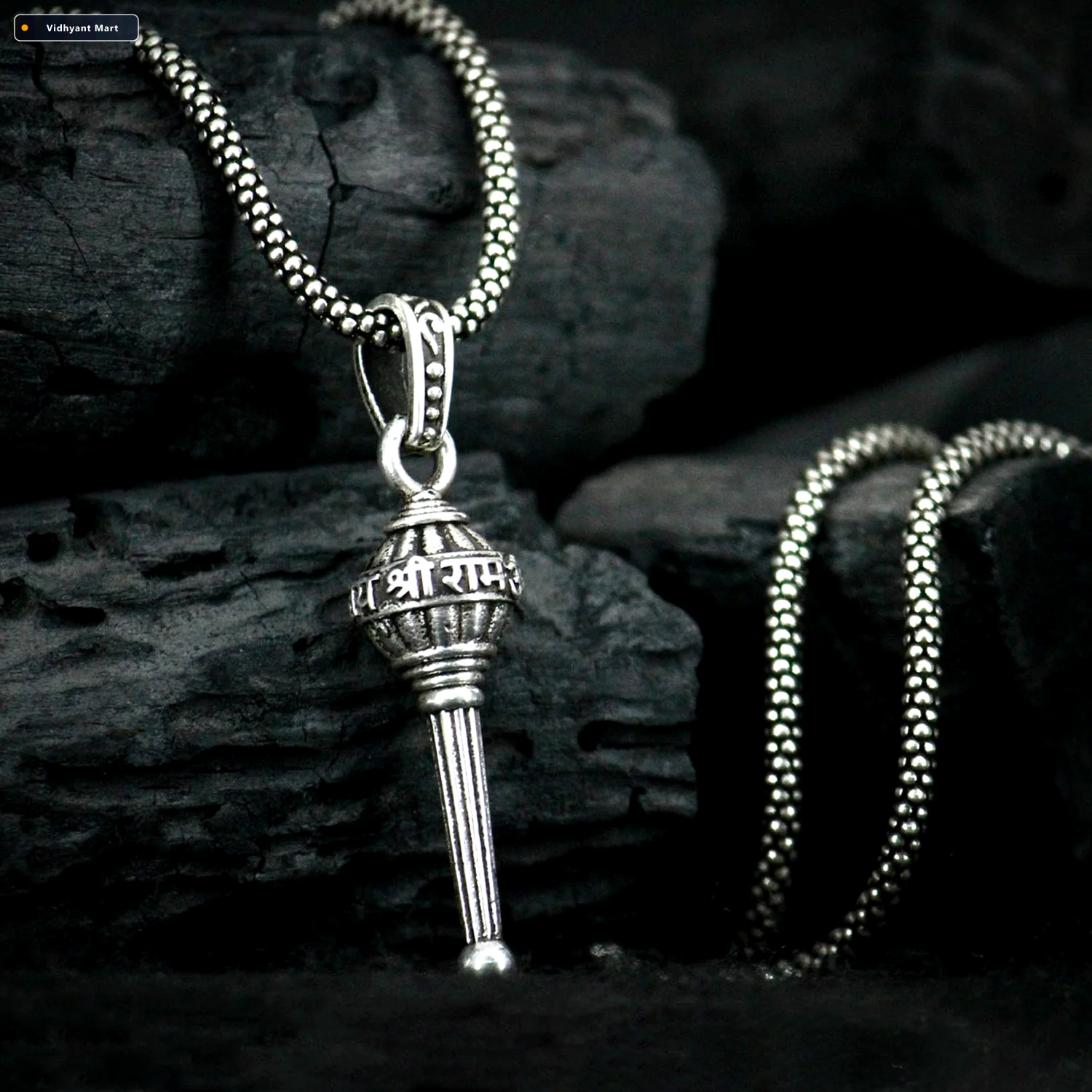 Vidhyant Mart Hanuman Gada Pendant Silver Spiritual Necklace Ble 1