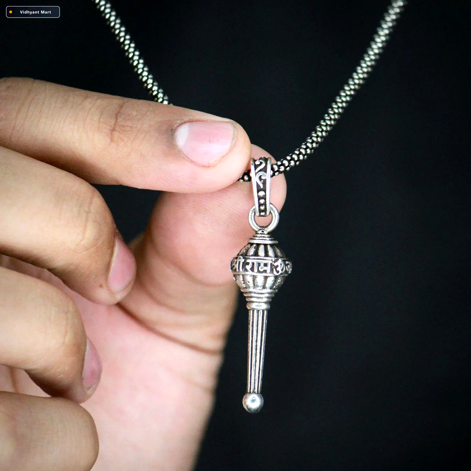 Vidhyant Mart Hanuman Gada Pendant Silver Spiritual Necklace Ble 2