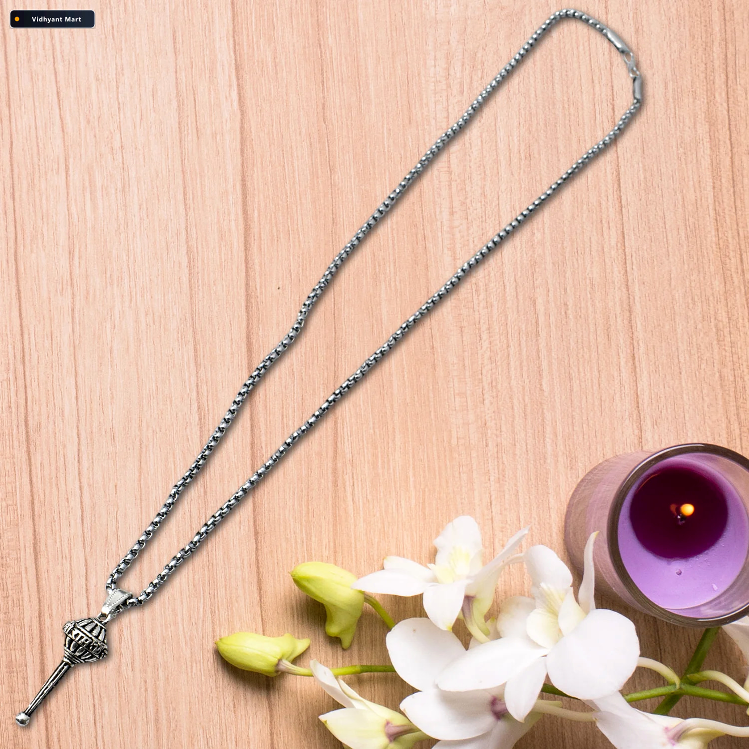 Vidhyant Mart Hanuman Gada Pendant Silver Spiritual Necklace Ble 3