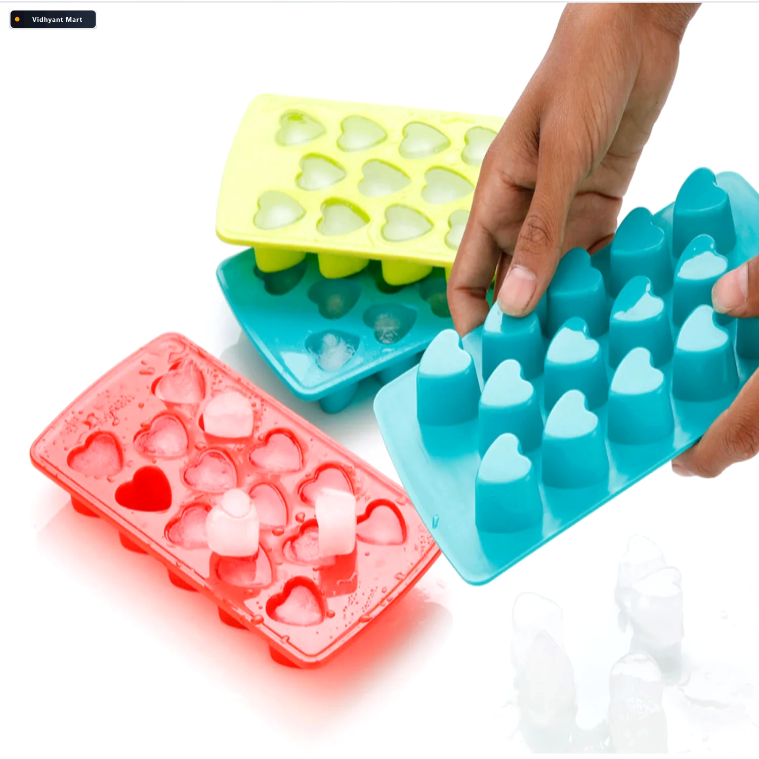 Vidhyant Mart Heart Shape Ice Cube Tray 14 Cavities Multicolor C 2